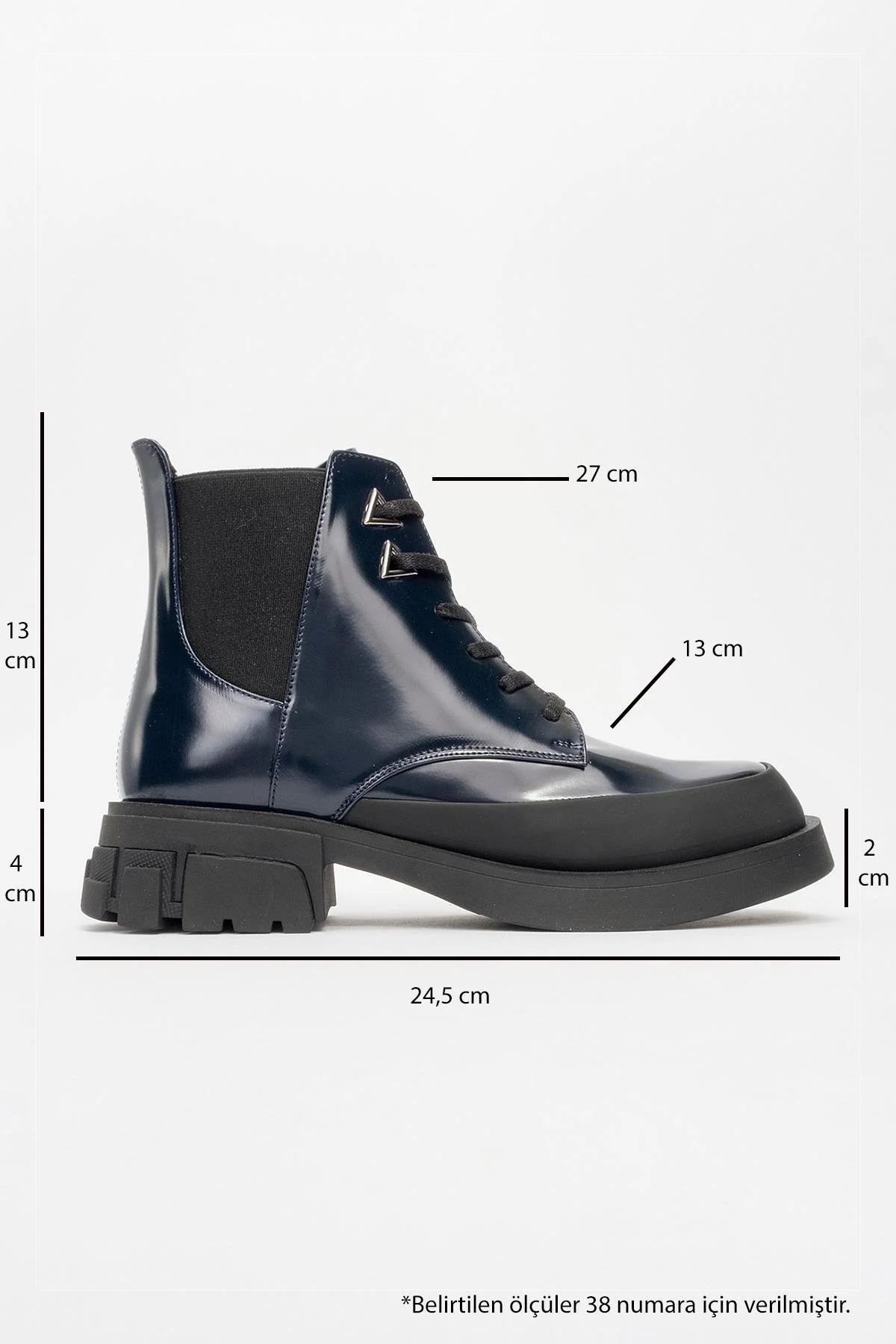Challo - Navy Patent Lace-Up Elastic Ankle Boot (Women) - Image 4