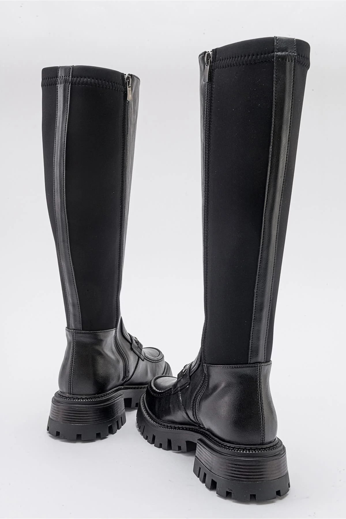 Chapel - Black Buckled Stretch-Detail Boot (Women) - Image 3