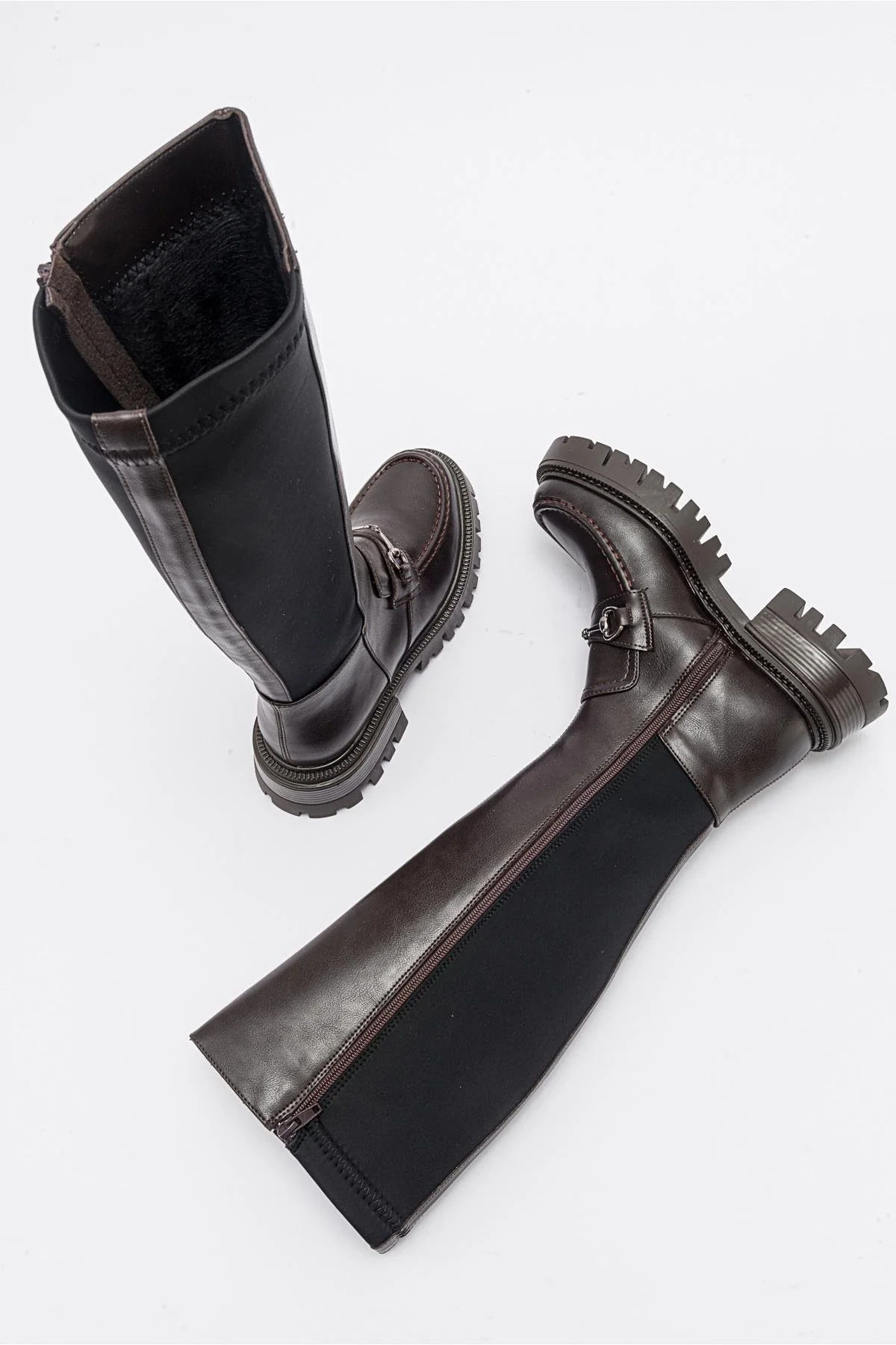 Chapel - Brown Leather Buckle Stretch Detail Boot (Women) - Image 2