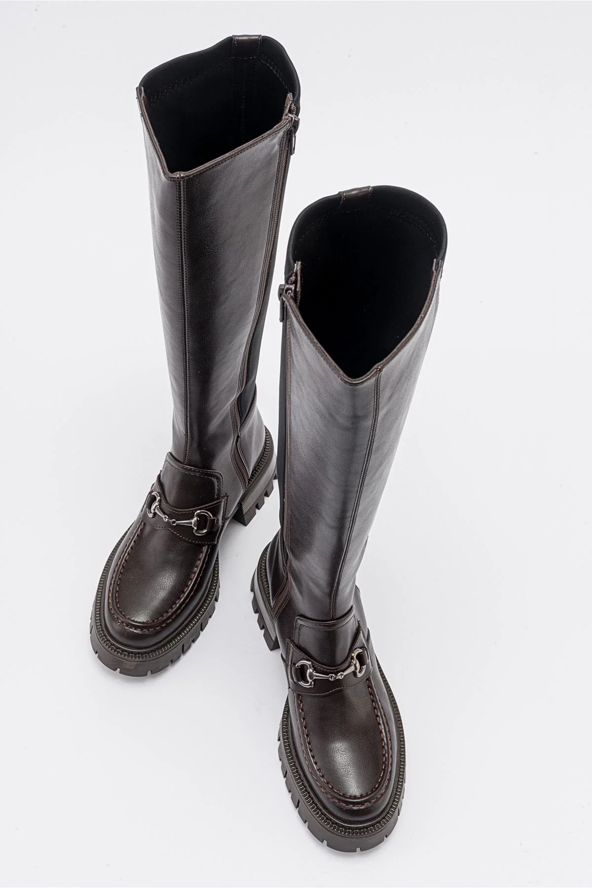 Chapel - Brown Leather Buckle Stretch Detail Boot (Women) - Image 3