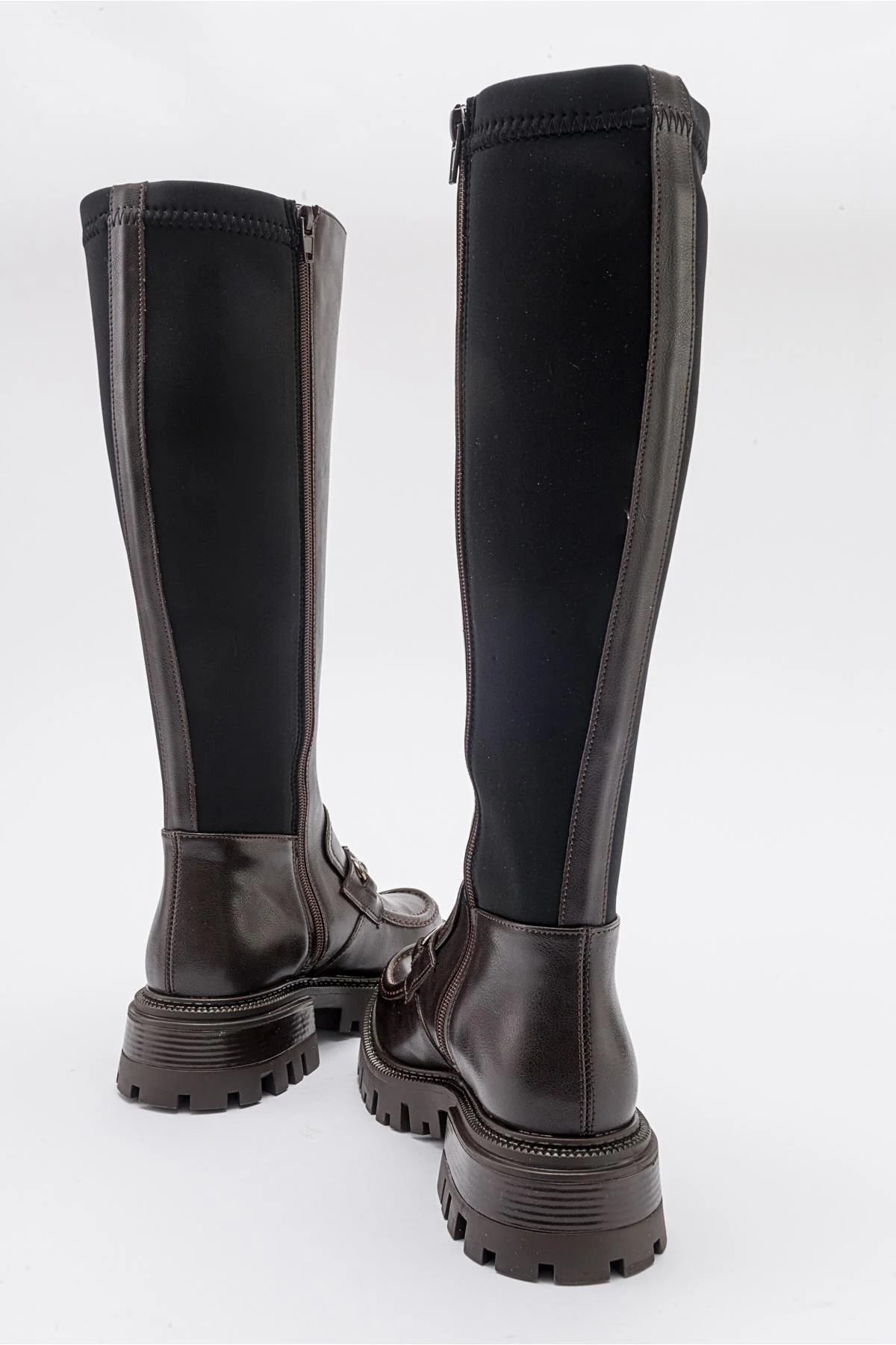 Chapel - Brown Leather Buckle Stretch Detail Boot (Women) - Image 5