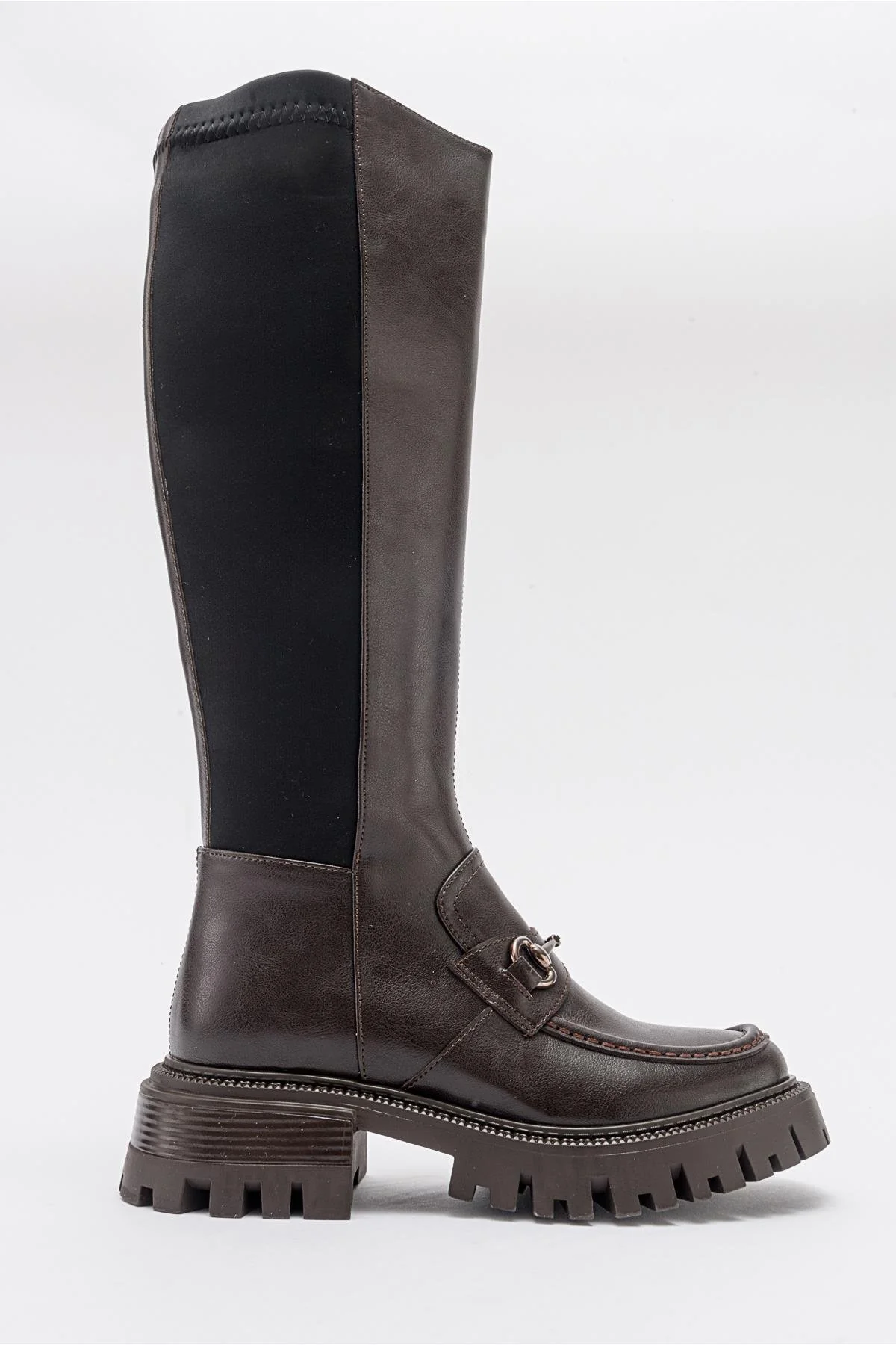 Chapel - Brown Leather Buckle Stretch Detail Boot (Women) - Image 6