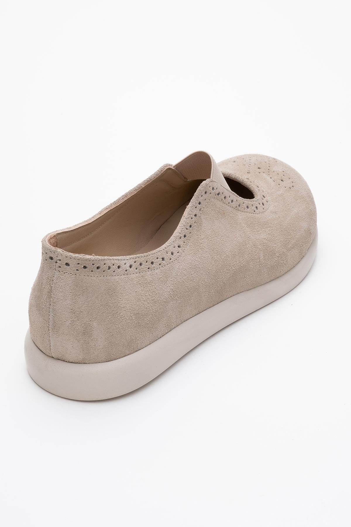 CHELLE Beige Suede Elastic Leather Flat (Women) - Image 5