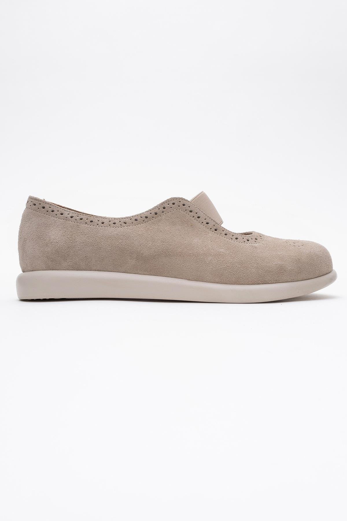 CHELLE Beige Suede Elastic Leather Flat (Women) - Image 6