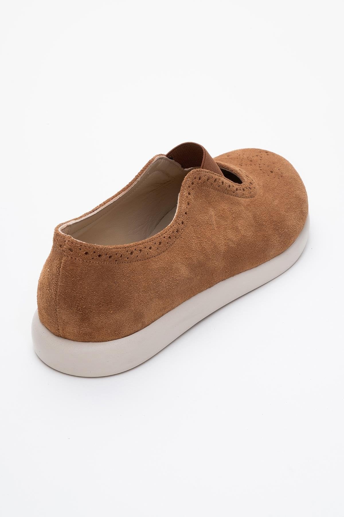 CHELLE Cognac Brown Suede Elastic Leather Flat (Women) - Image 5