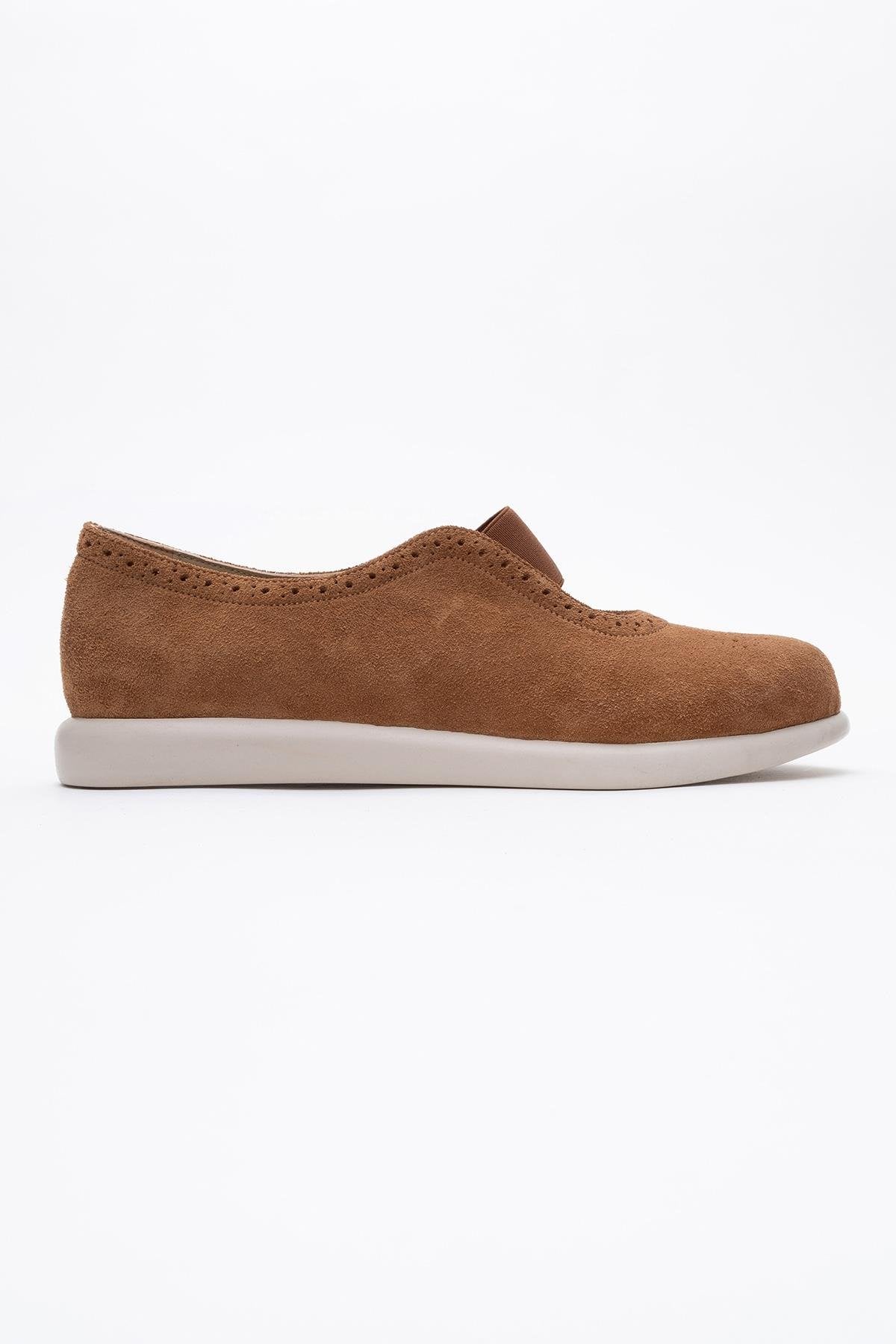 CHELLE Cognac Brown Suede Elastic Leather Flat (Women) - Image 6