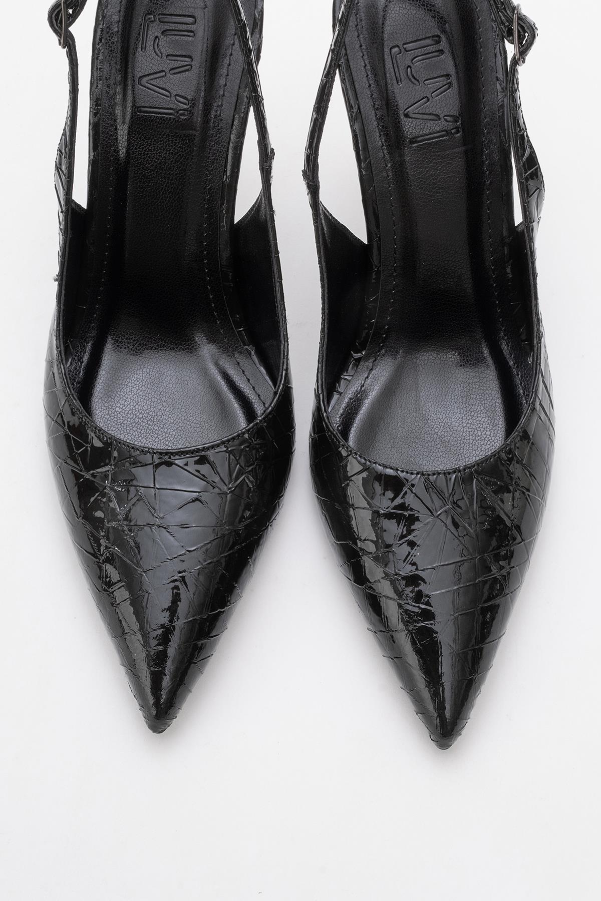 Chica - Black Patterned Backless Pointed High Heel (Women) - Image 2