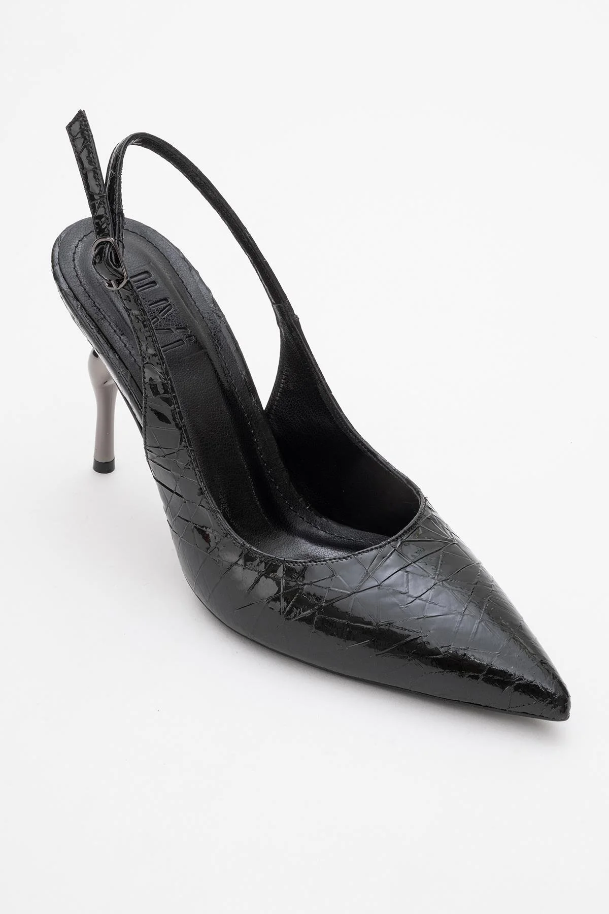 Chica - Black Patterned Backless Pointed High Heel (Women) - Image 3