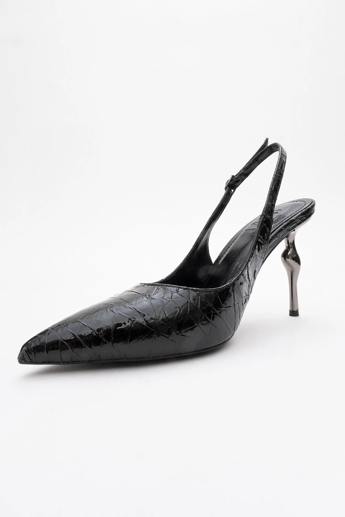 Chica - Black Patterned Backless Pointed High Heel (Women) - Image 4