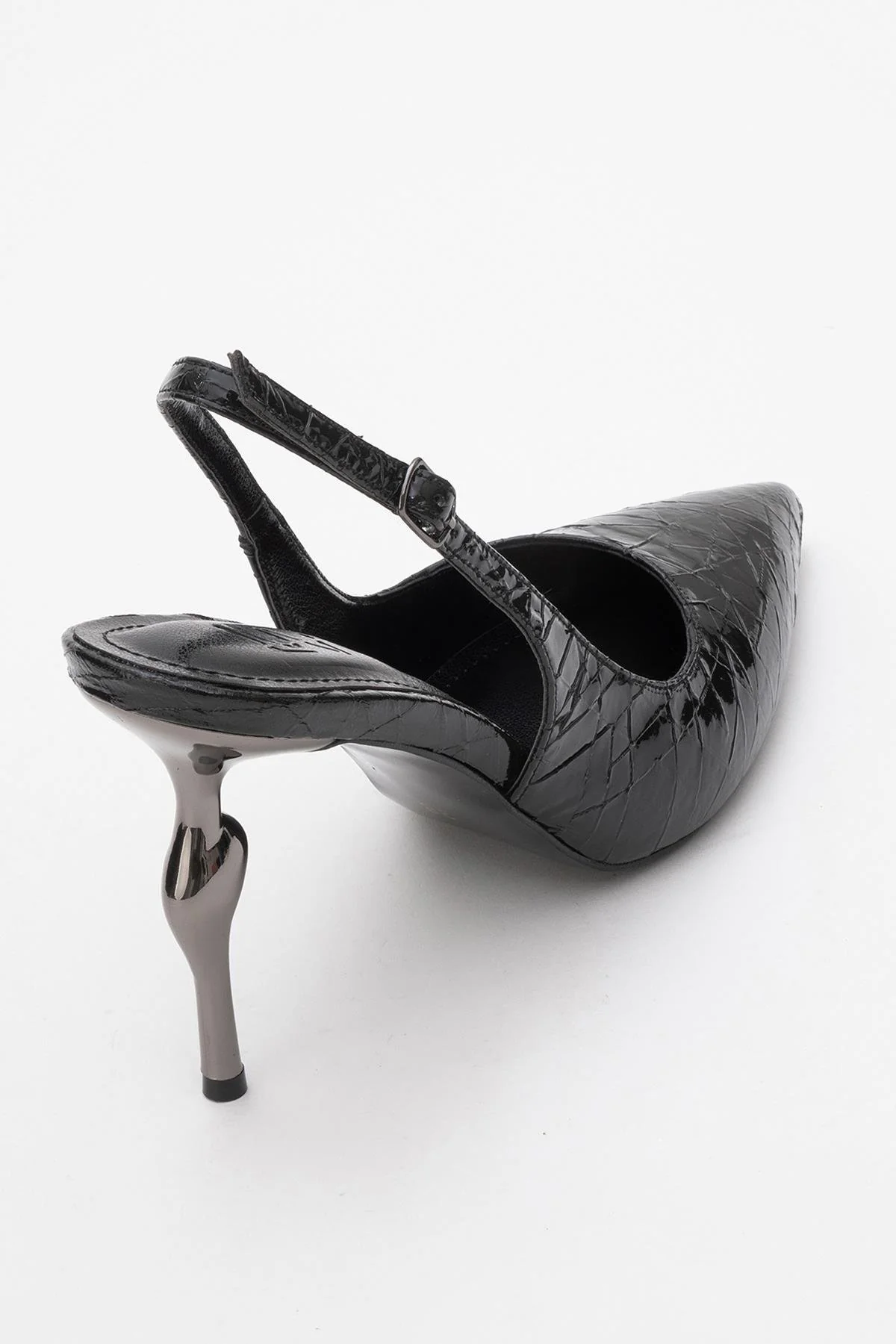 Chica - Black Patterned Backless Pointed High Heel (Women) - Image 5