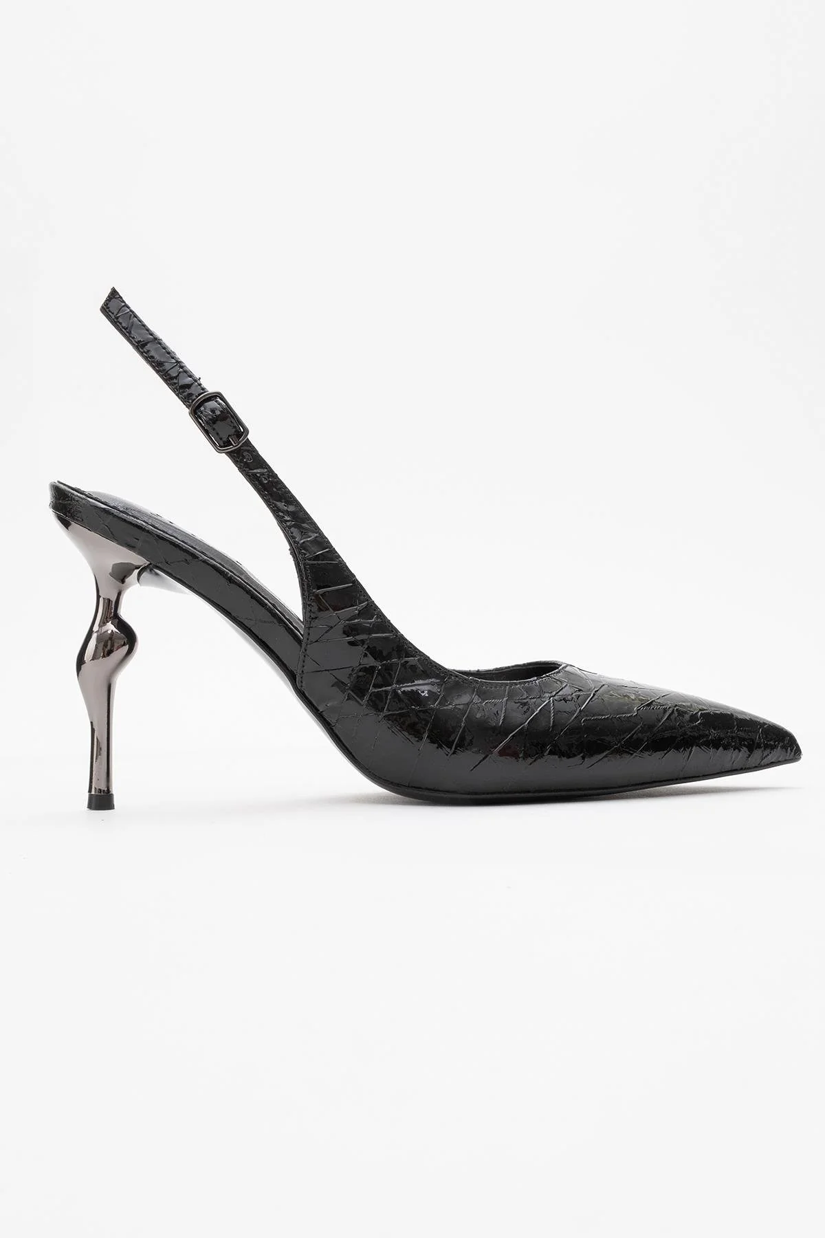 Chica - Black Patterned Backless Pointed High Heel (Women) - Image 6