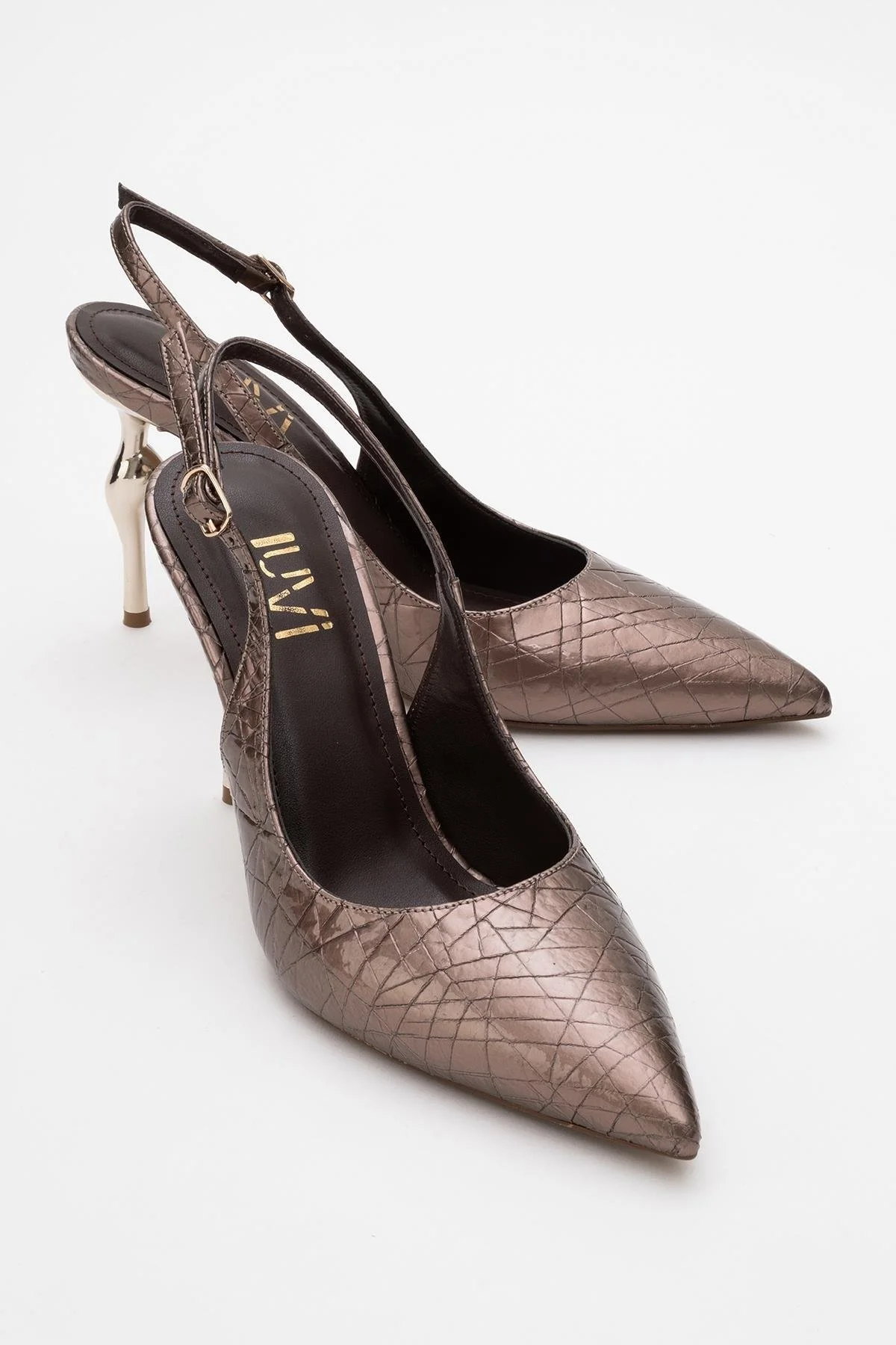 Chica - Bronze Patterned Backless Pointed High Heel (Women)
