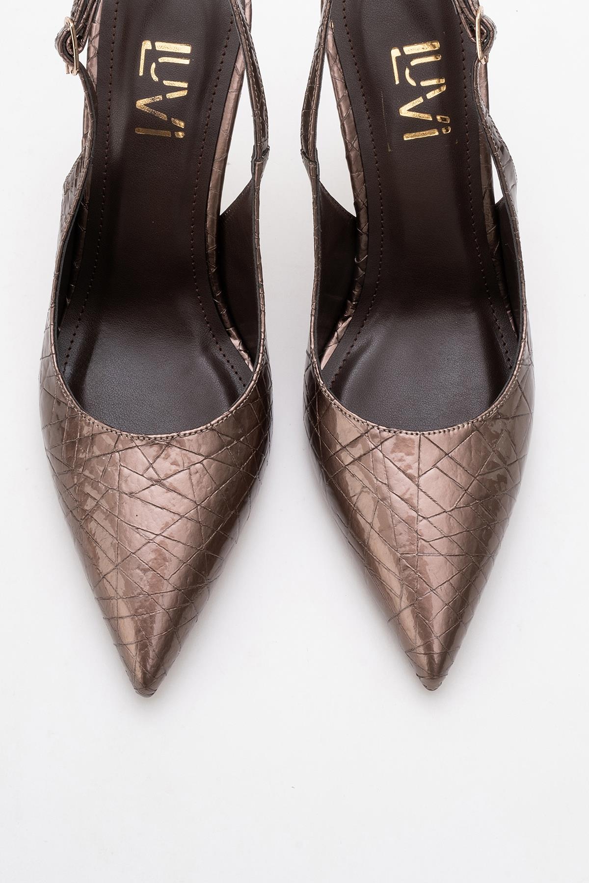 Chica - Bronze Patterned Backless Pointed High Heel (Women) - Image 2