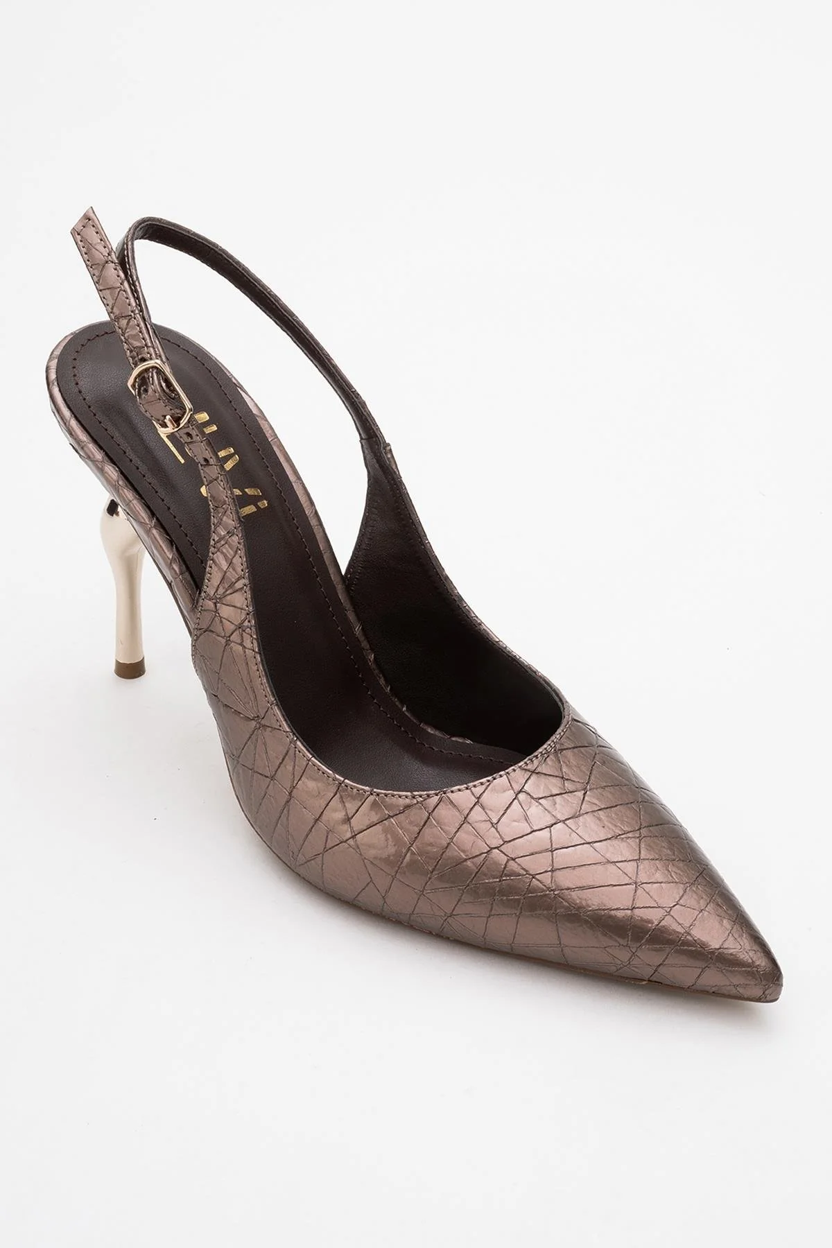 Chica - Bronze Patterned Backless Pointed High Heel (Women) - Image 3