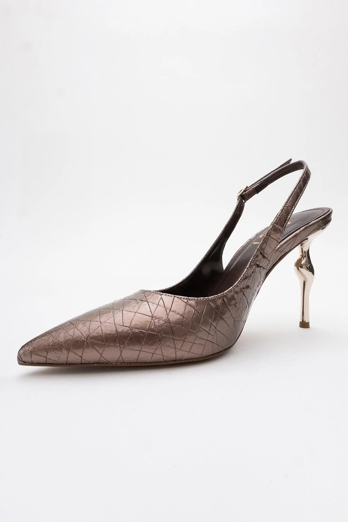 Chica - Bronze Patterned Backless Pointed High Heel (Women) - Image 4