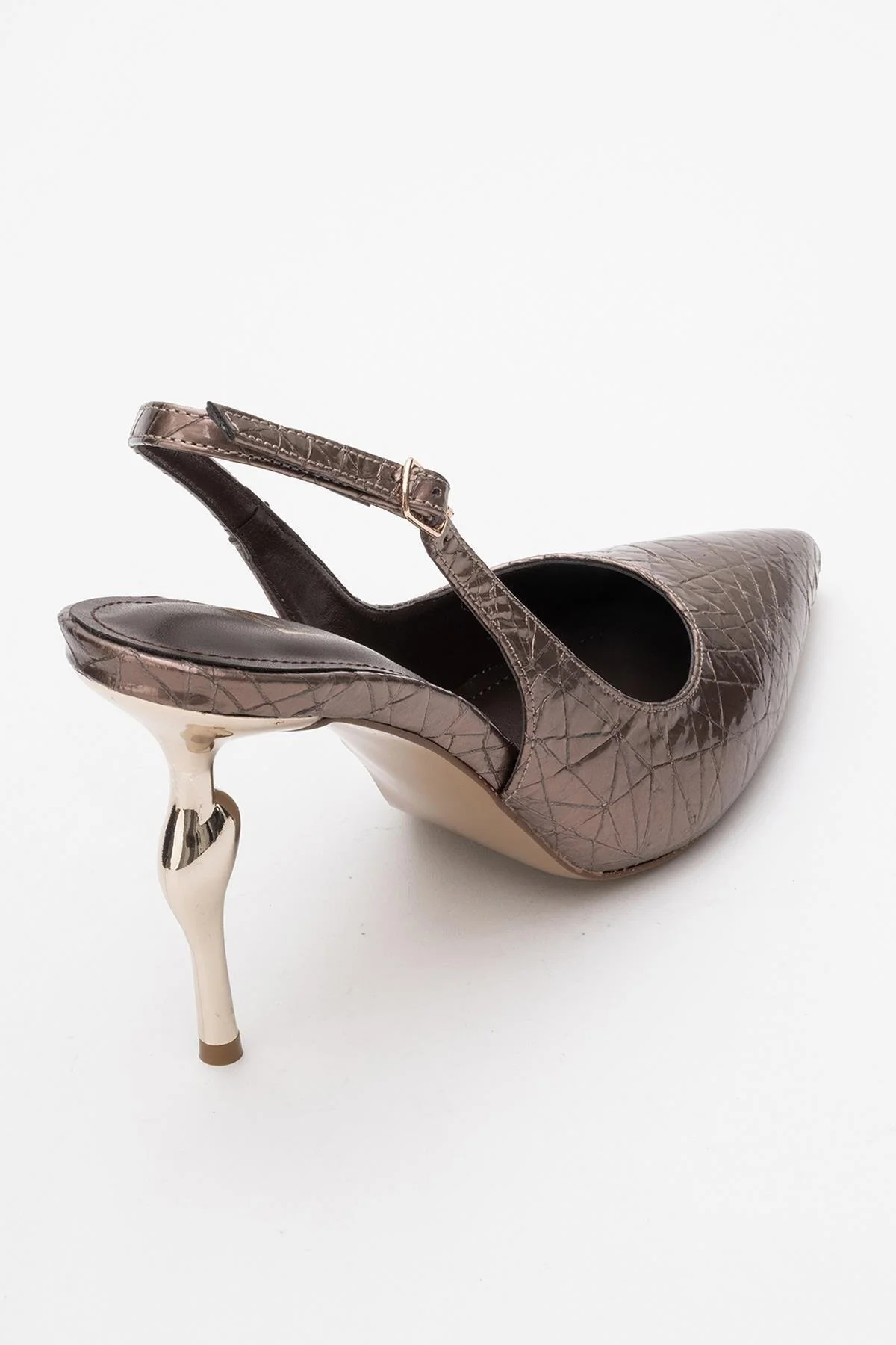Chica - Bronze Patterned Backless Pointed High Heel (Women) - Image 5