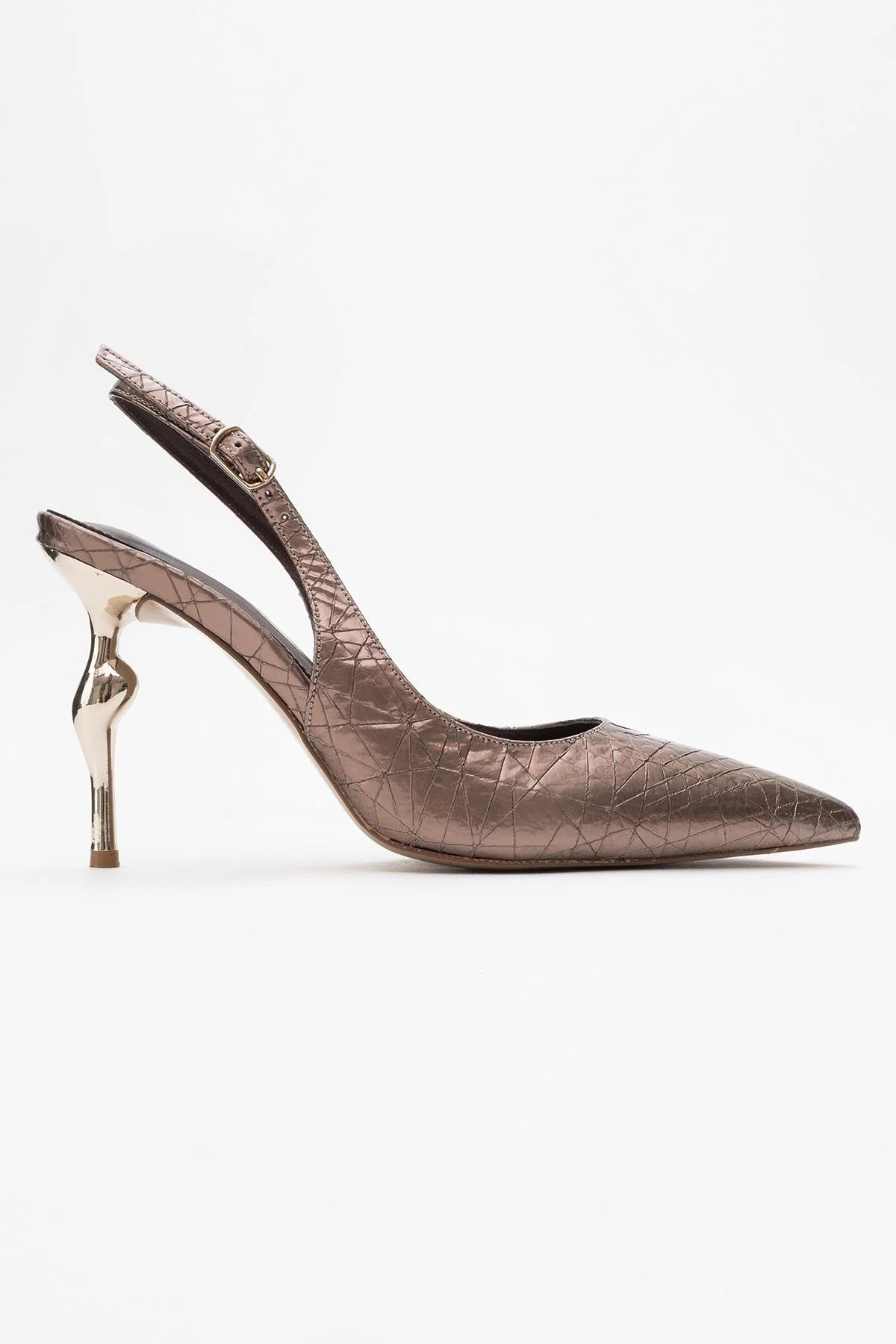 Chica - Bronze Patterned Backless Pointed High Heel (Women) - Image 6
