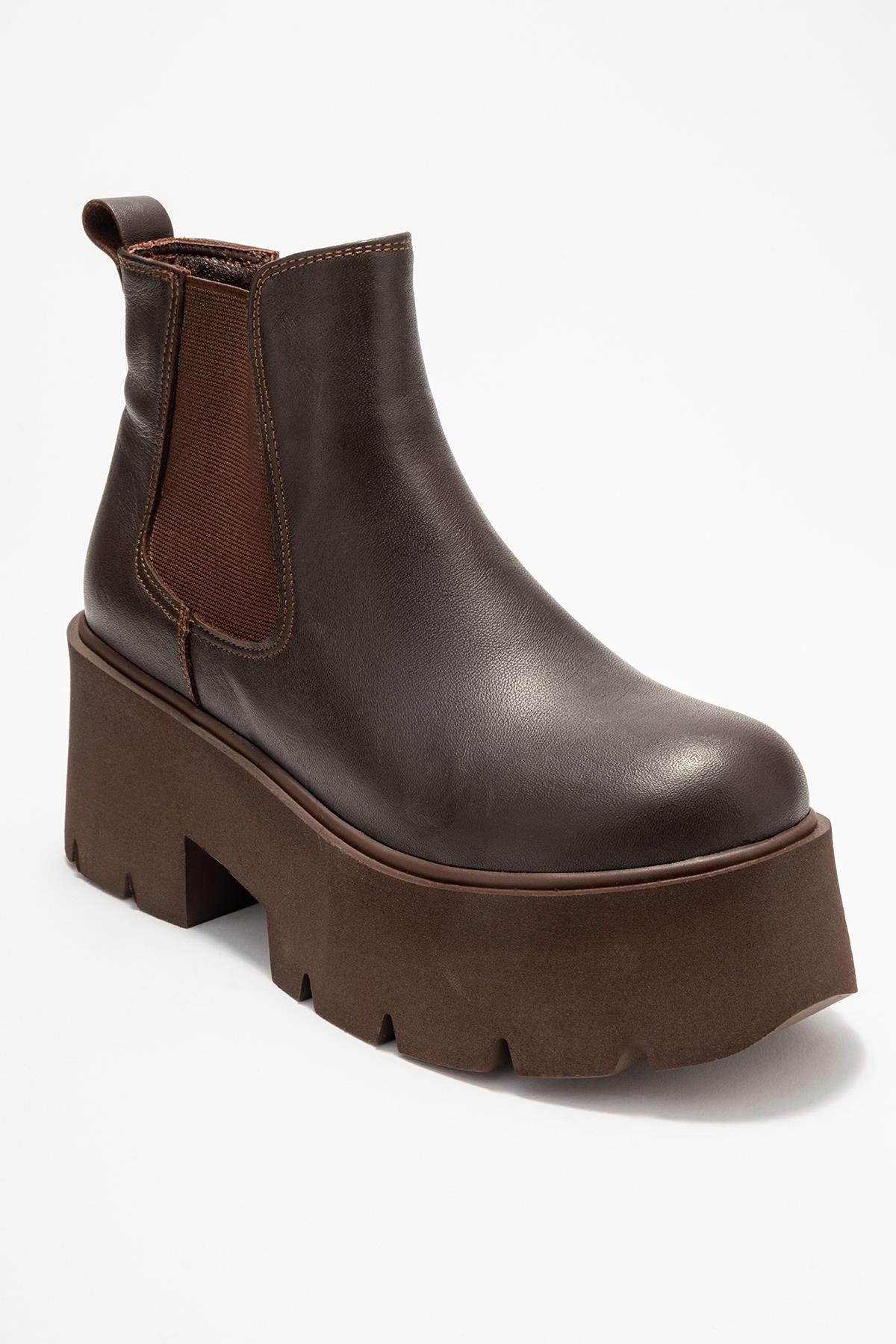 Clen - Brown Genuine Leather Elastic-Sided Platform Boot (Women) - Image 3