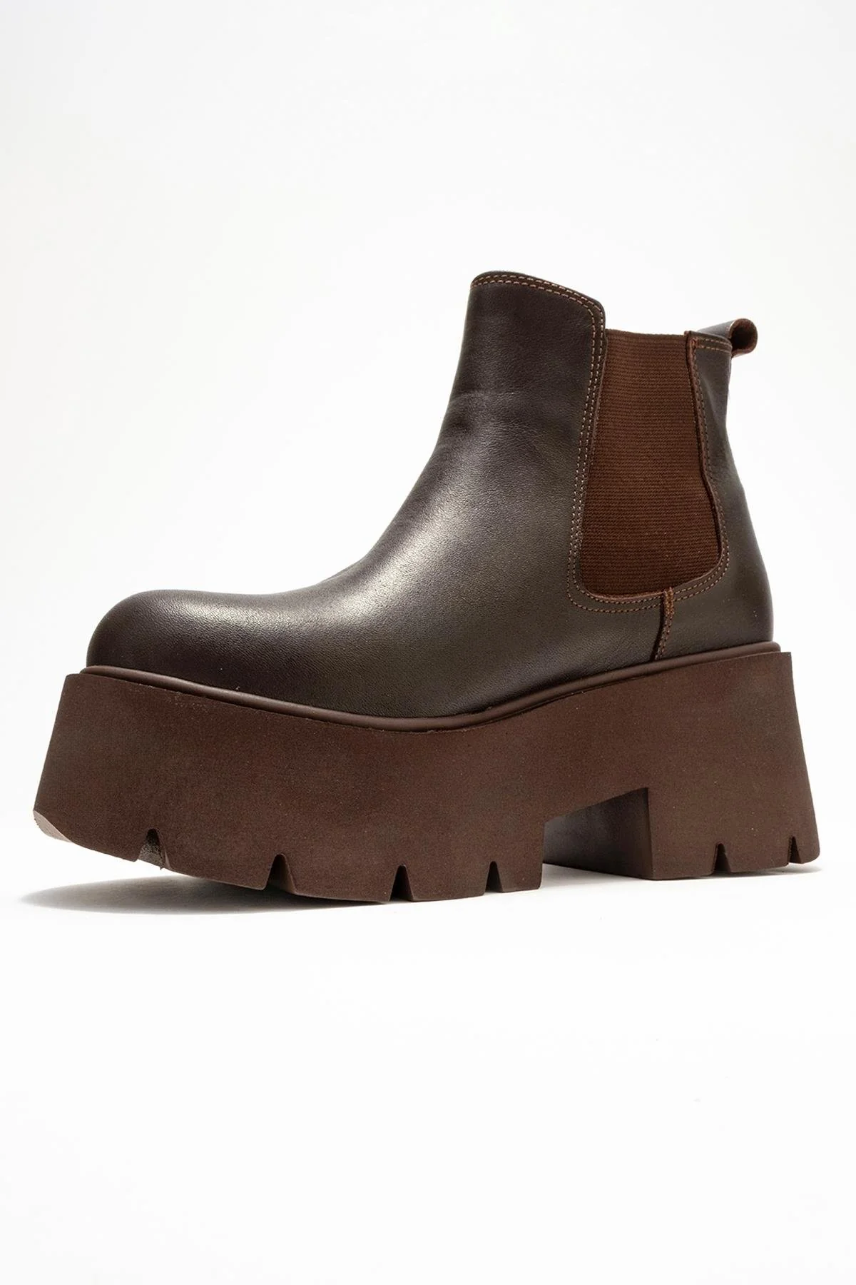 Clen - Brown Genuine Leather Elastic-Sided Platform Boot (Women) - Image 4