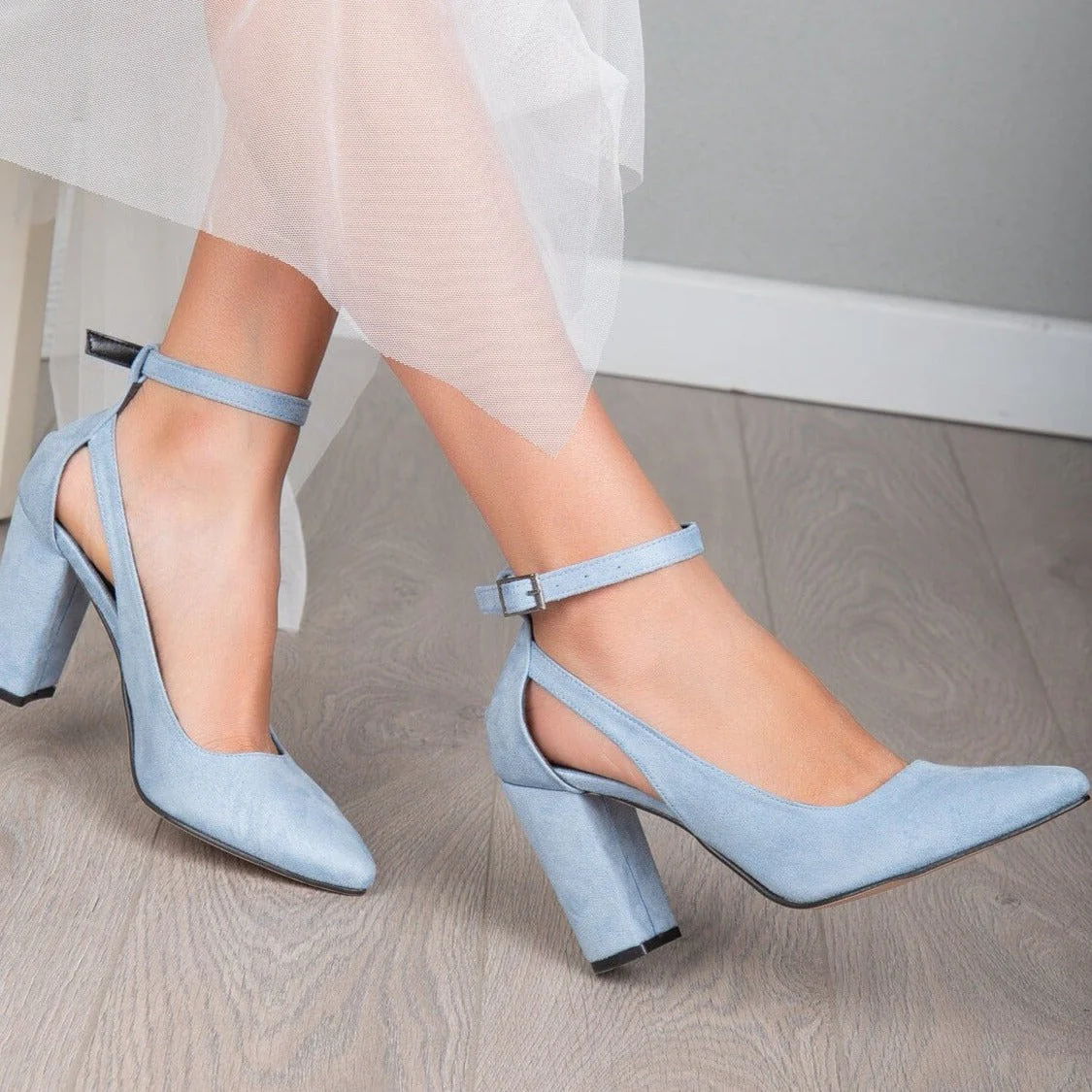 Colette - Baby Blue Suede Heels - Image 4