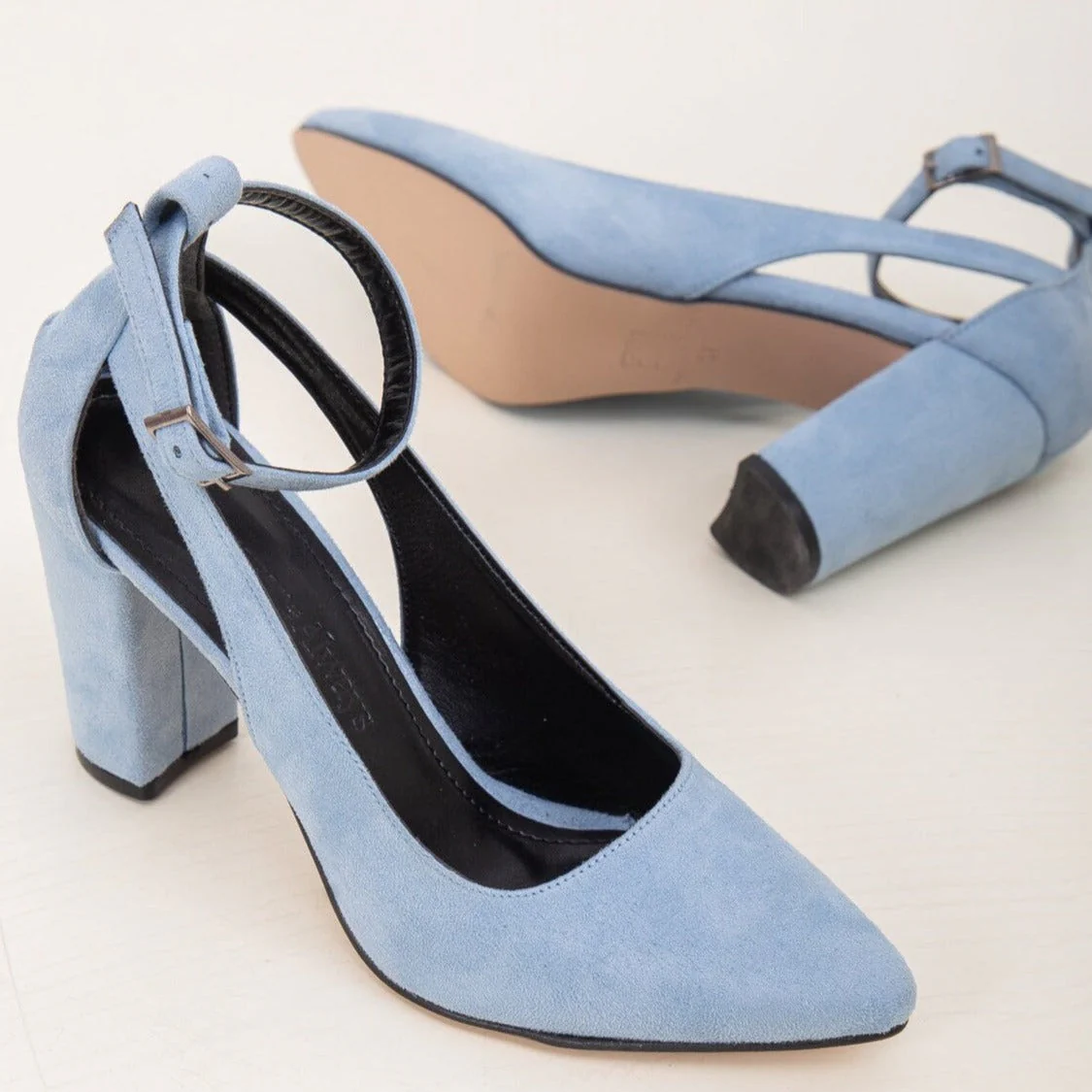 Colette - Baby Blue Suede Heels - Image 5