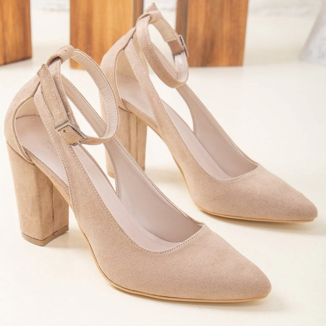 Colette - Beige Suede Bridal Shoes - Image 5