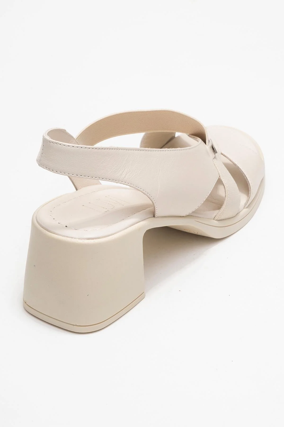 Crina Beige Elasticated Leather Chunky Heel Sandal (Women) - Image 5