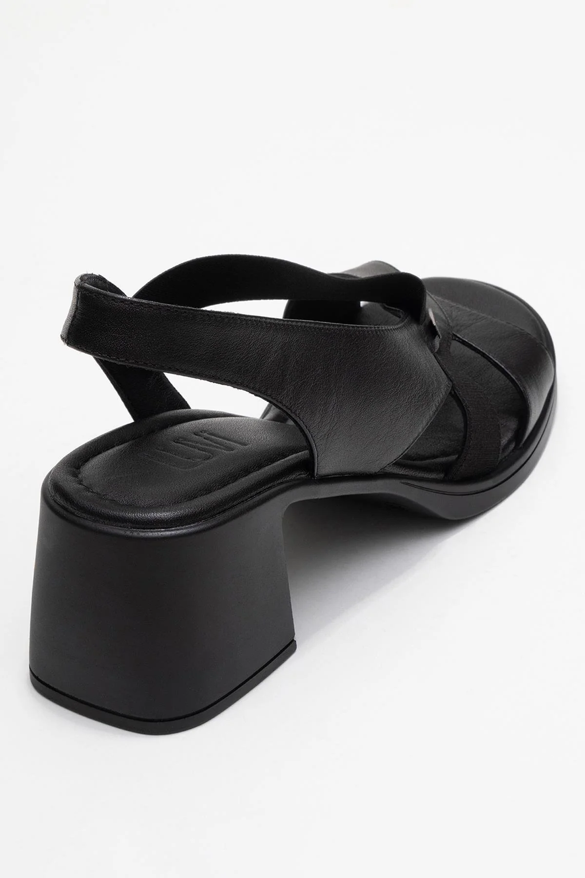 Crina Black Elasticated Leather Chunky Heel Sandal (Women) - Image 5