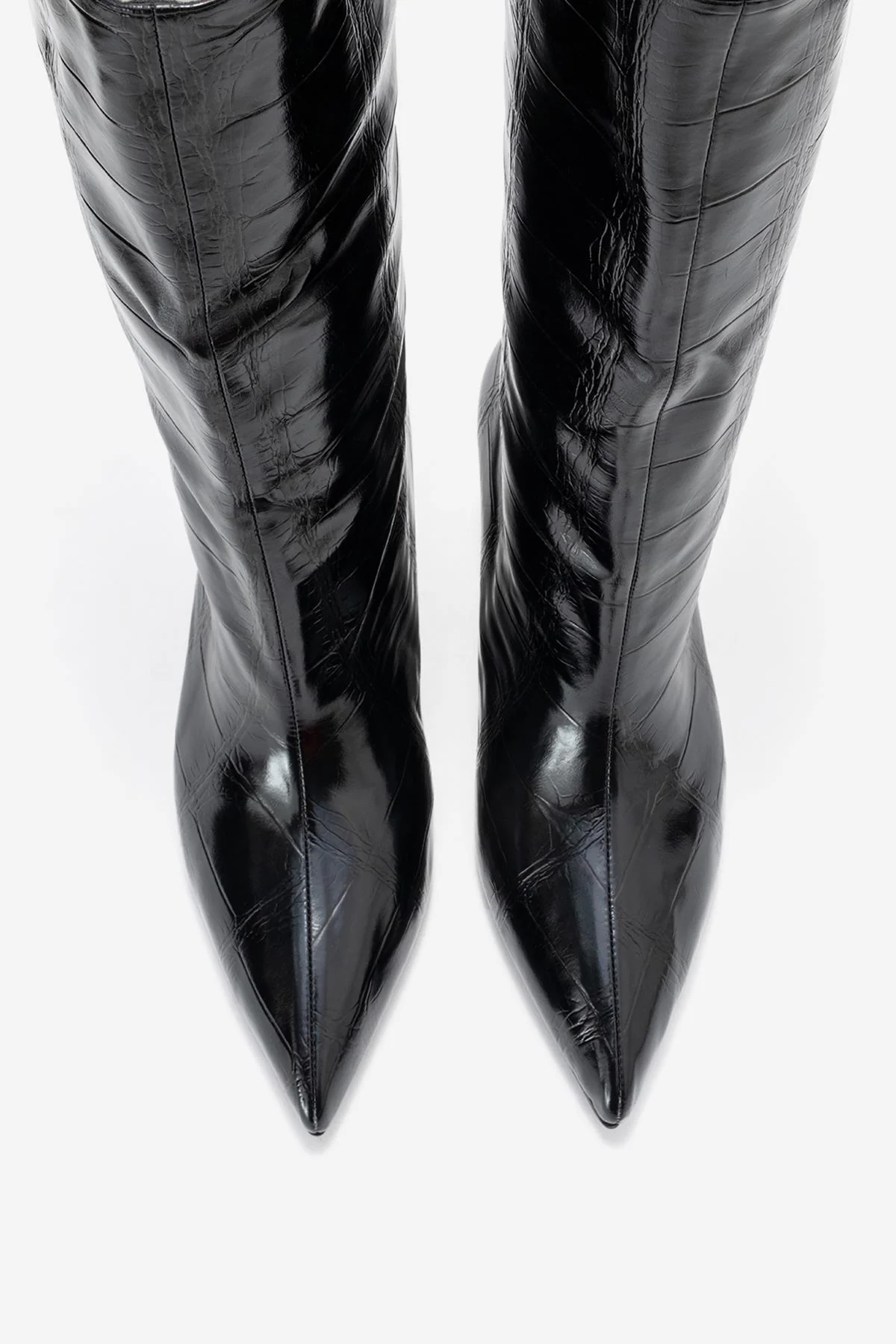 Crow - Black Embossed Pointed Toe Short Heeled Boot (Women) - Image 2