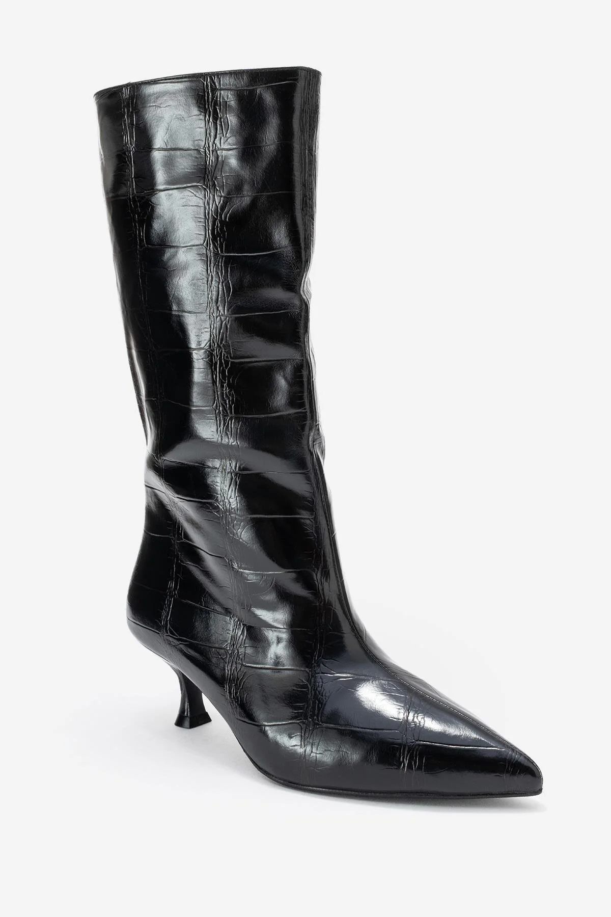 Crow - Black Embossed Pointed Toe Short Heeled Boot (Women) - Image 3