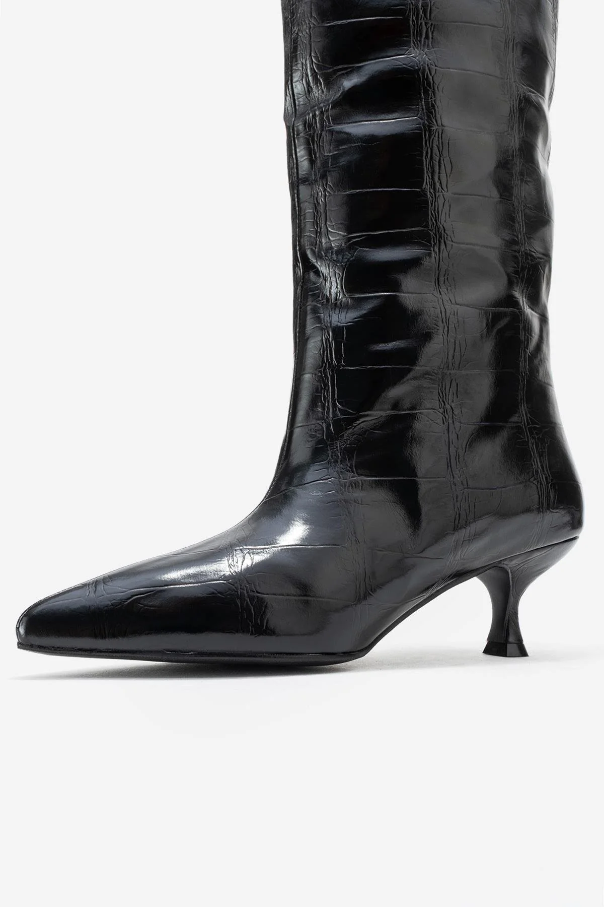 Crow - Black Embossed Pointed Toe Short Heeled Boot (Women) - Image 4