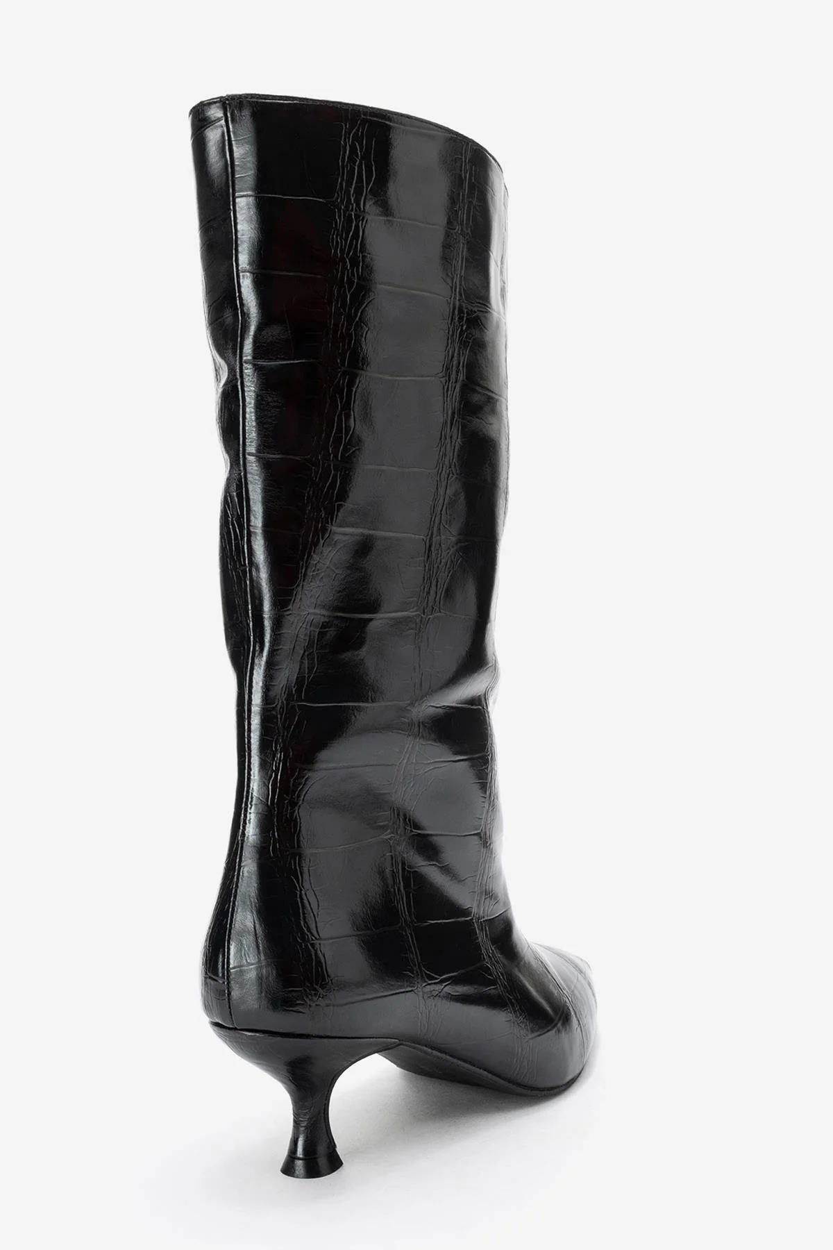 Crow - Black Embossed Pointed Toe Short Heeled Boot (Women) - Image 5