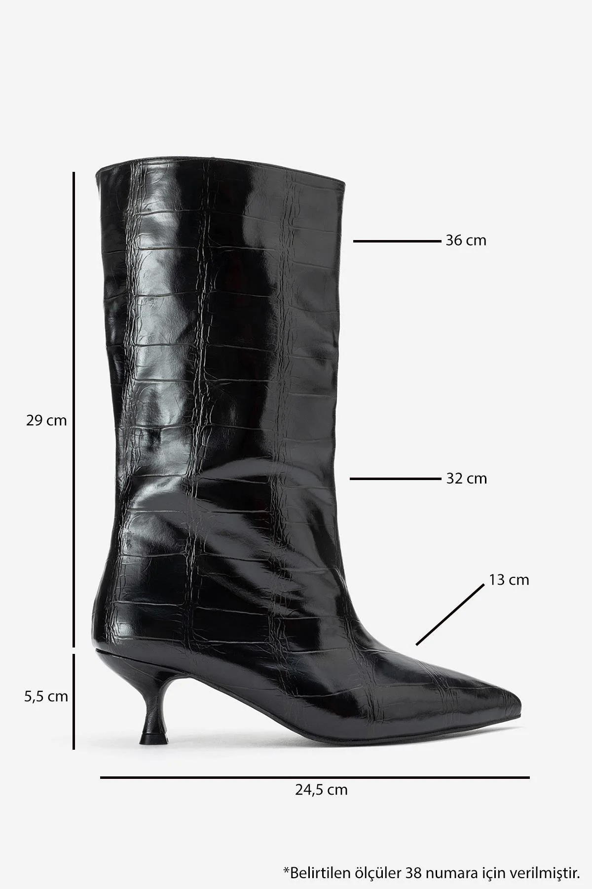 Crow - Black Embossed Pointed Toe Short Heeled Boot (Women) - Image 6