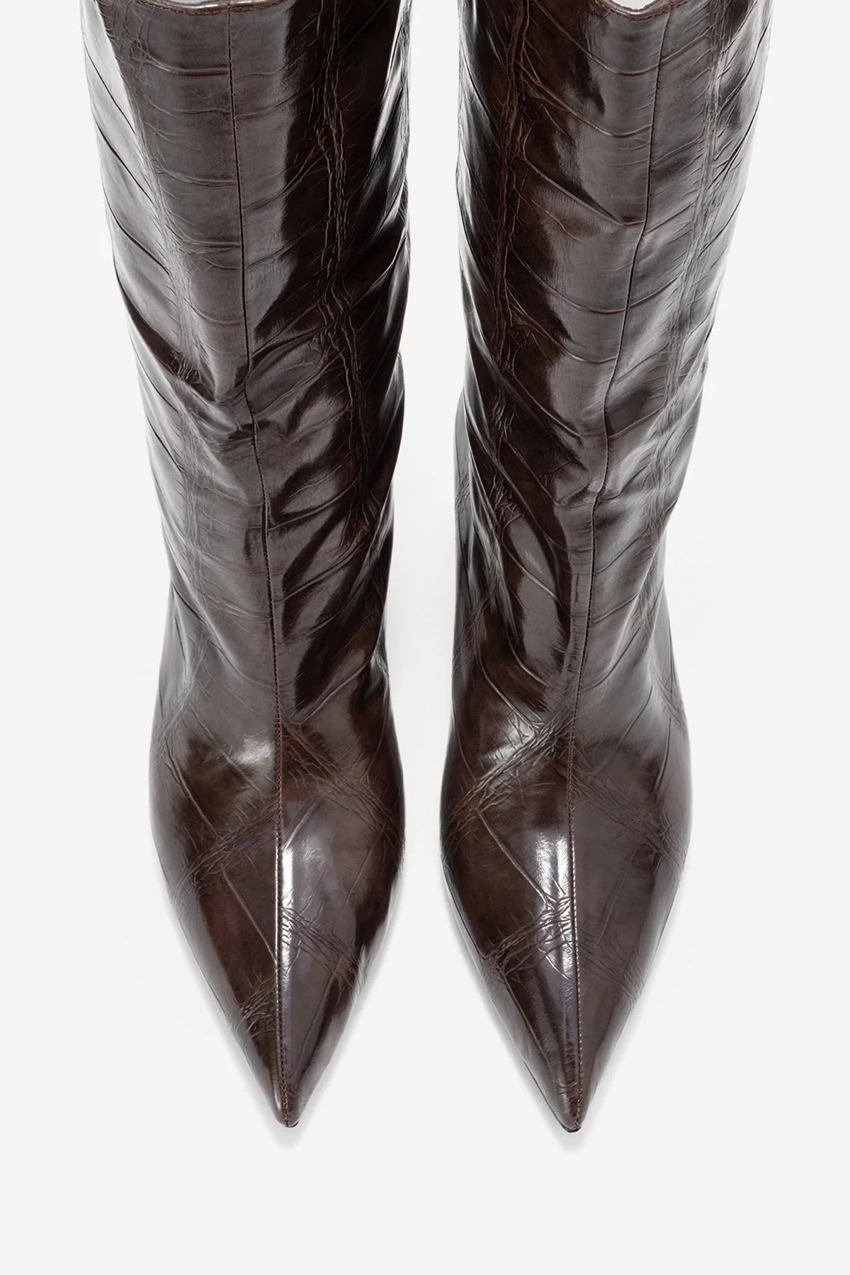 Crow - Brown Embossed Pointed Toe Short Heeled Boot (Women) - Image 2