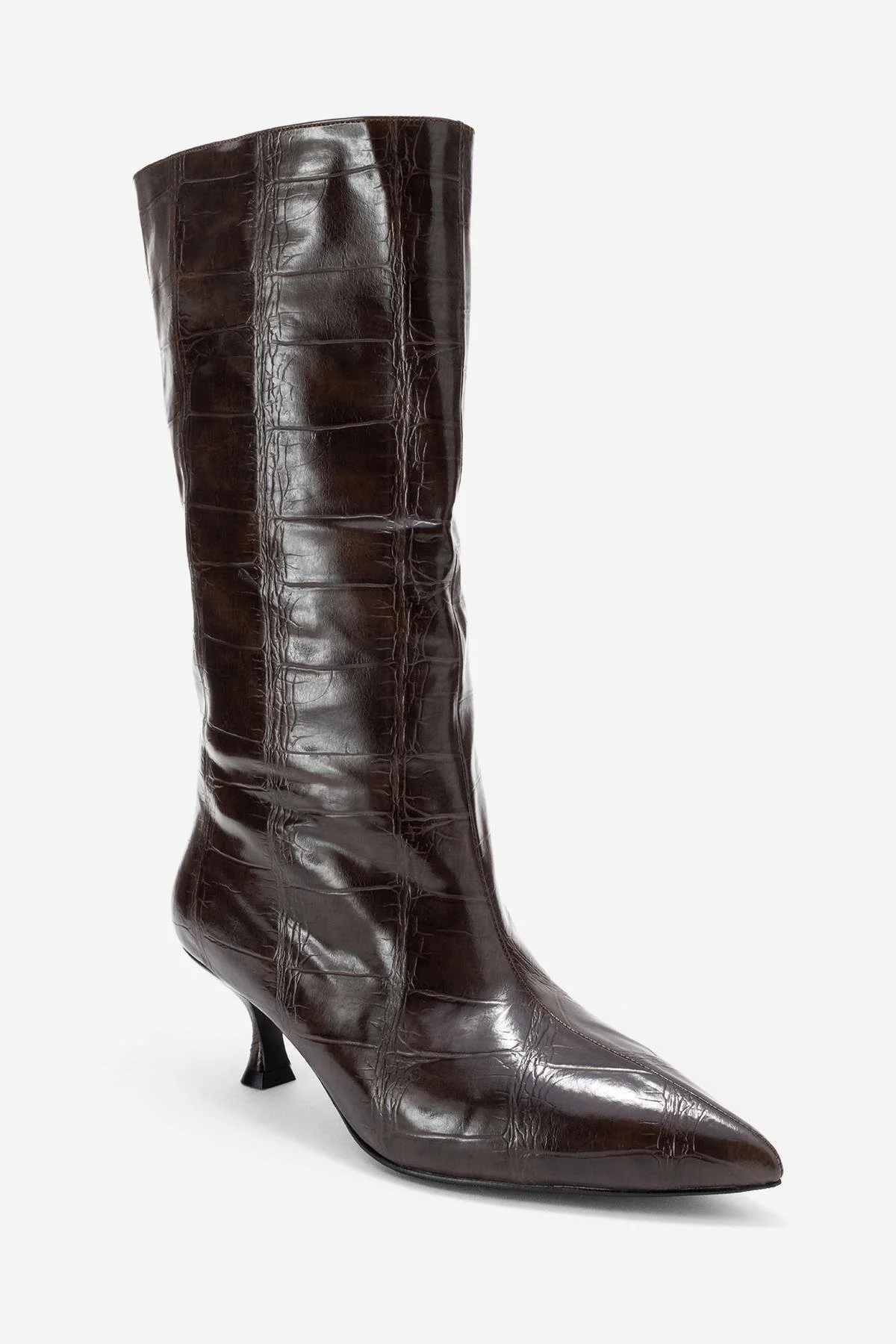 Crow - Brown Embossed Pointed Toe Short Heeled Boot (Women) - Image 3