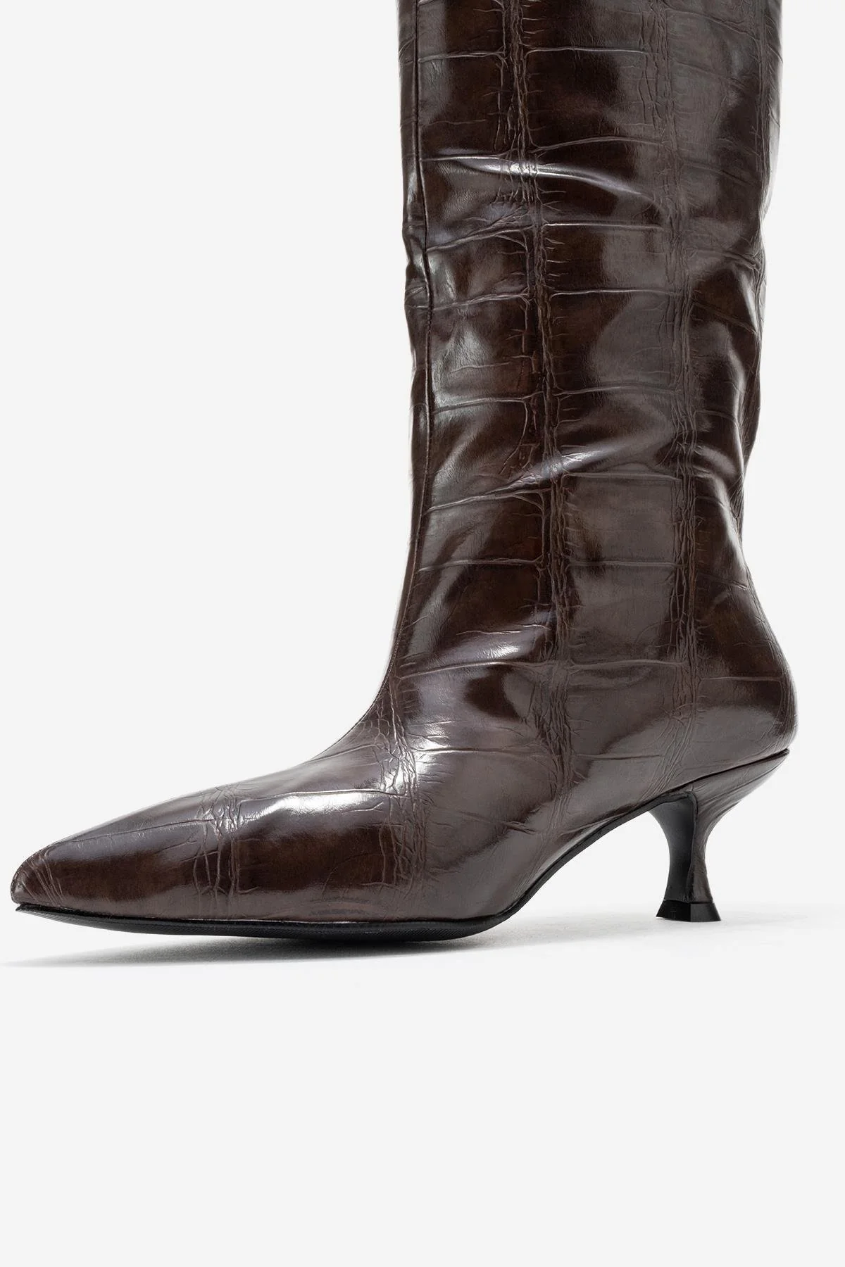 Crow - Brown Embossed Pointed Toe Short Heeled Boot (Women) - Image 4