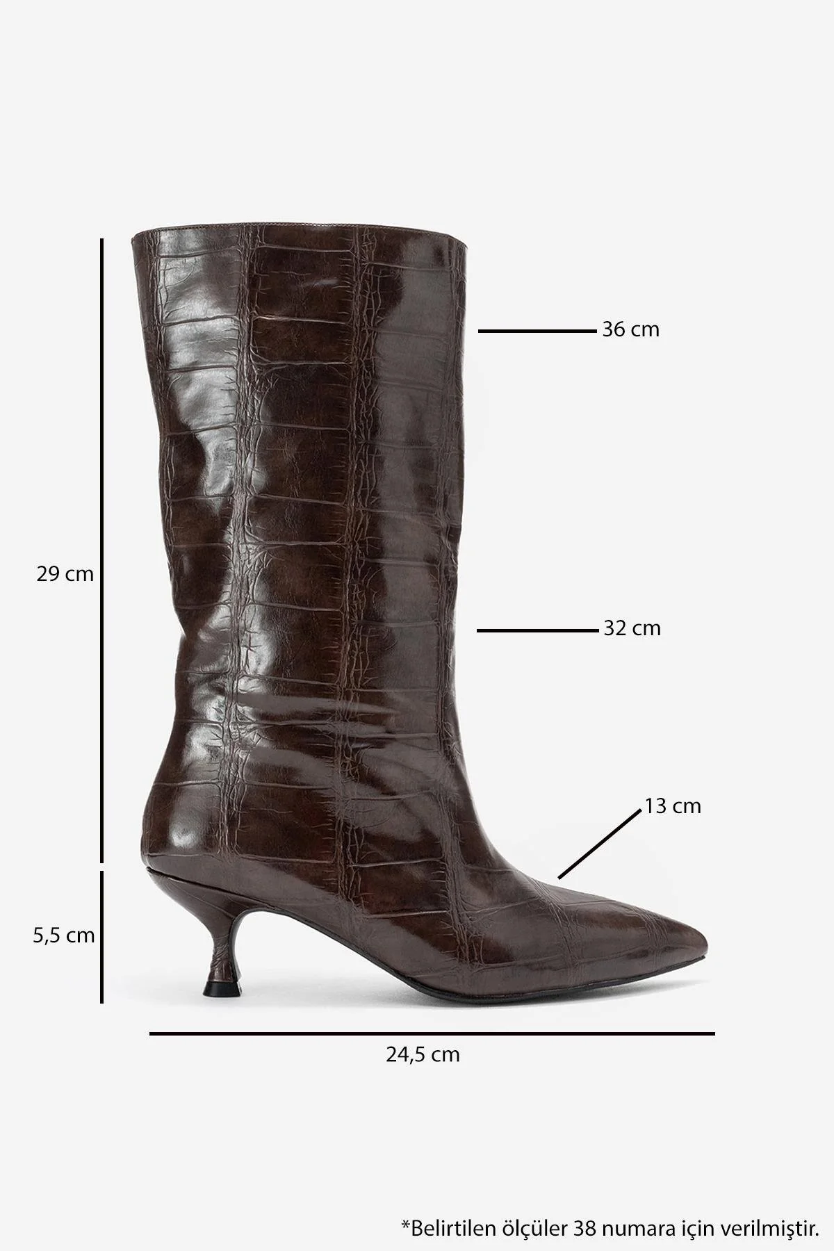 Crow - Brown Embossed Pointed Toe Short Heeled Boot (Women) - Image 6