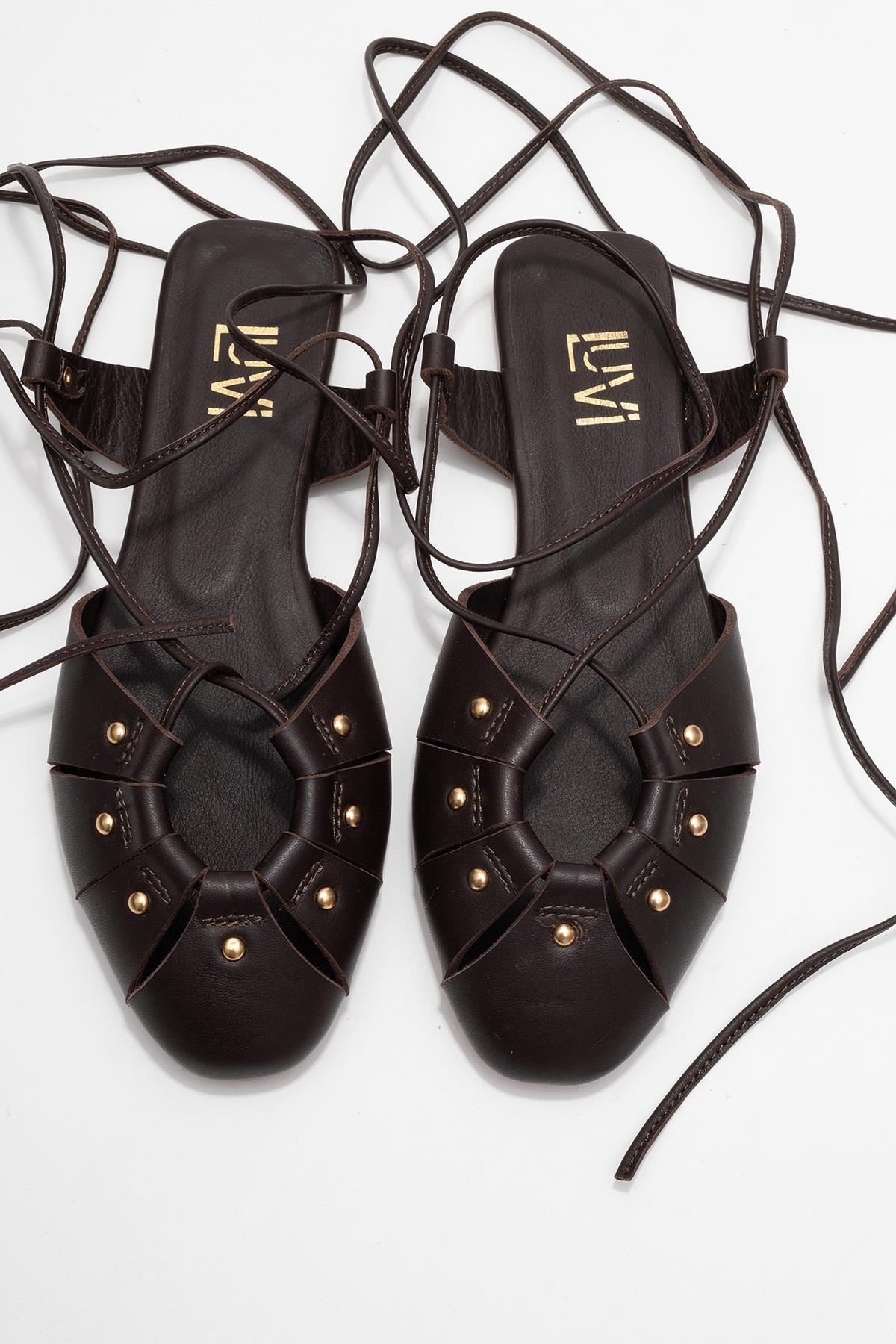 Daria - Brown Genuine Leather Ankle Lace-Up Sandal (Women) - Image 2
