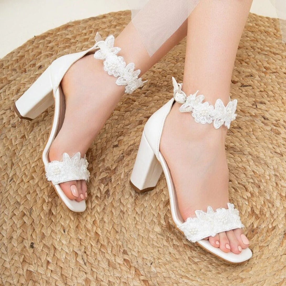 Dede - Ivory Lace Bridal Heels - Image 2