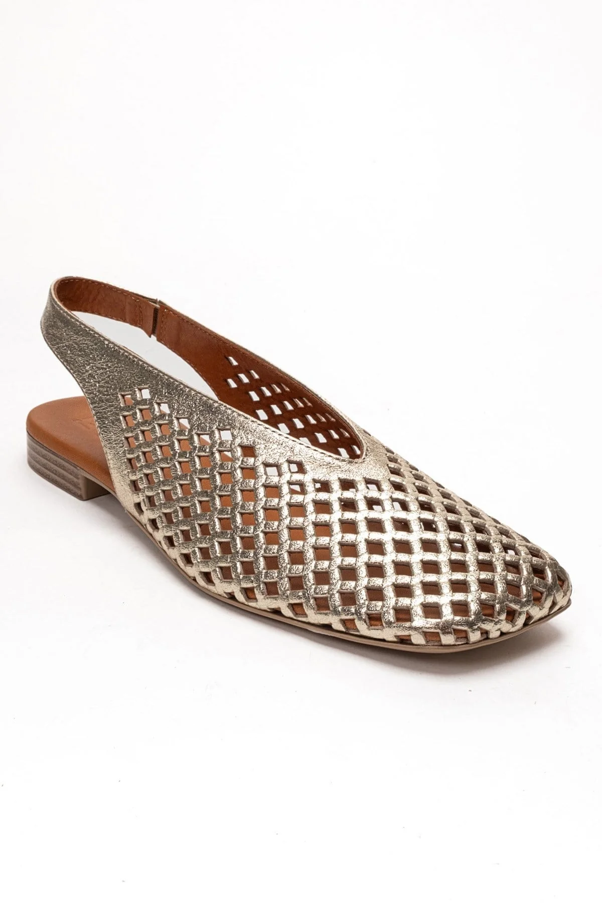 DELIZIA - Gold Genuine Leather Closed Front Laser-Cut Sandal (Women) - Image 3