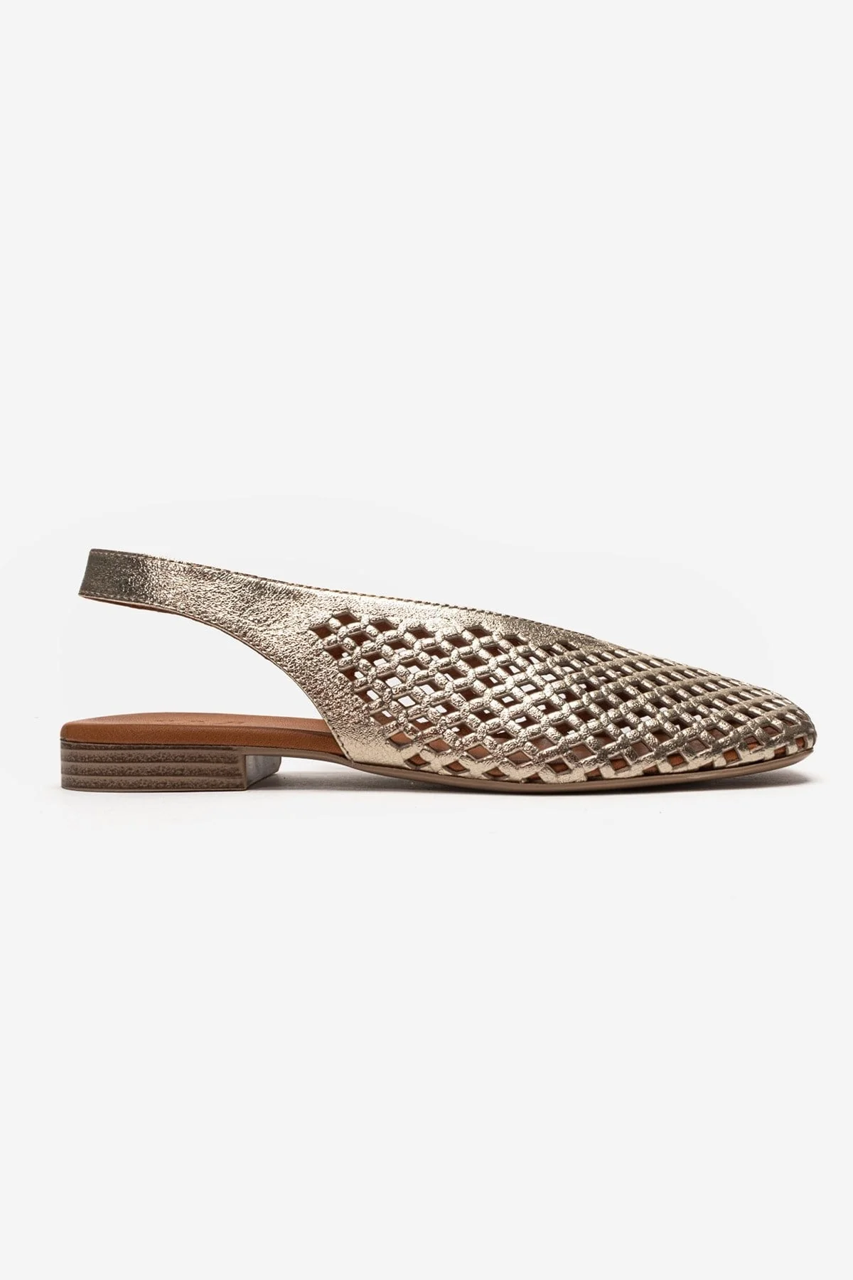 DELIZIA - Gold Genuine Leather Closed Front Laser-Cut Sandal (Women) - Image 4