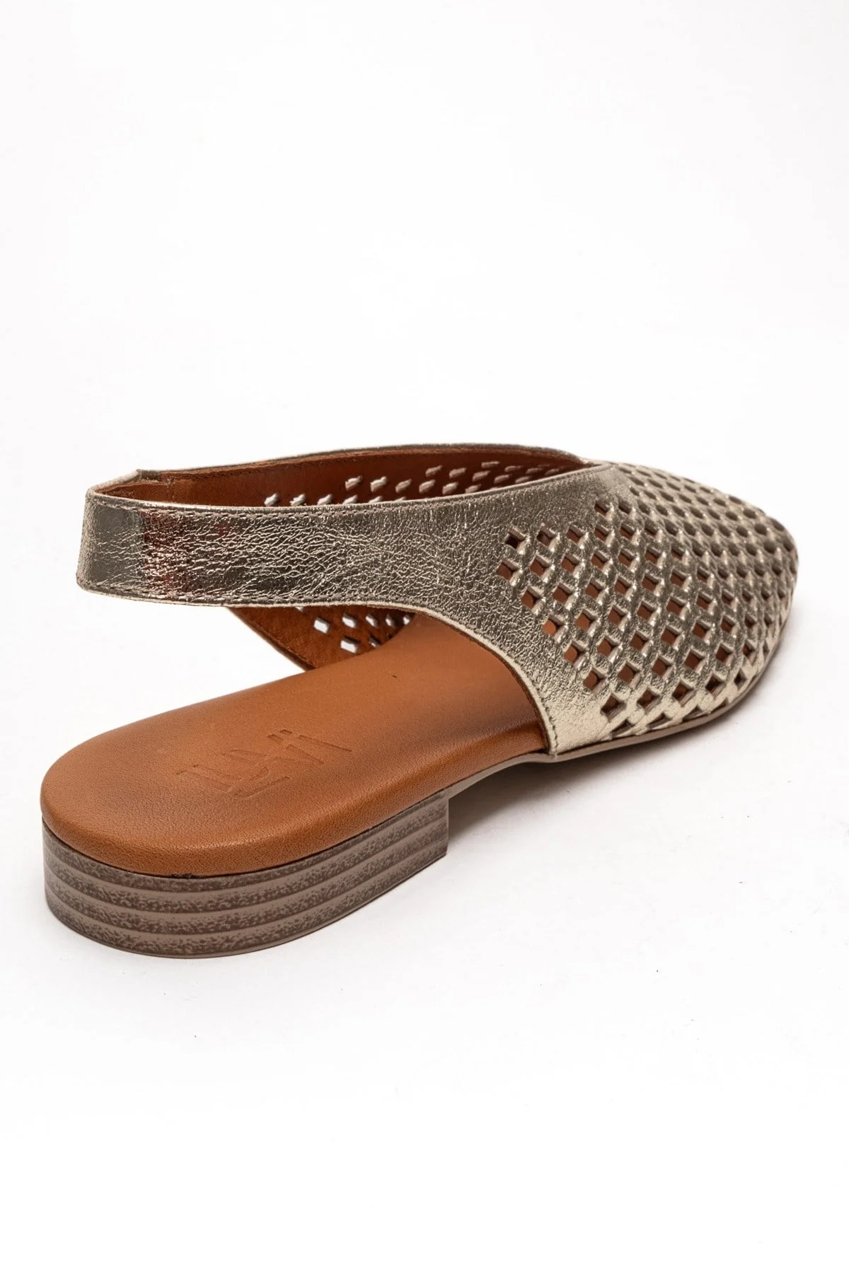 DELIZIA - Gold Genuine Leather Closed Front Laser-Cut Sandal (Women) - Image 5