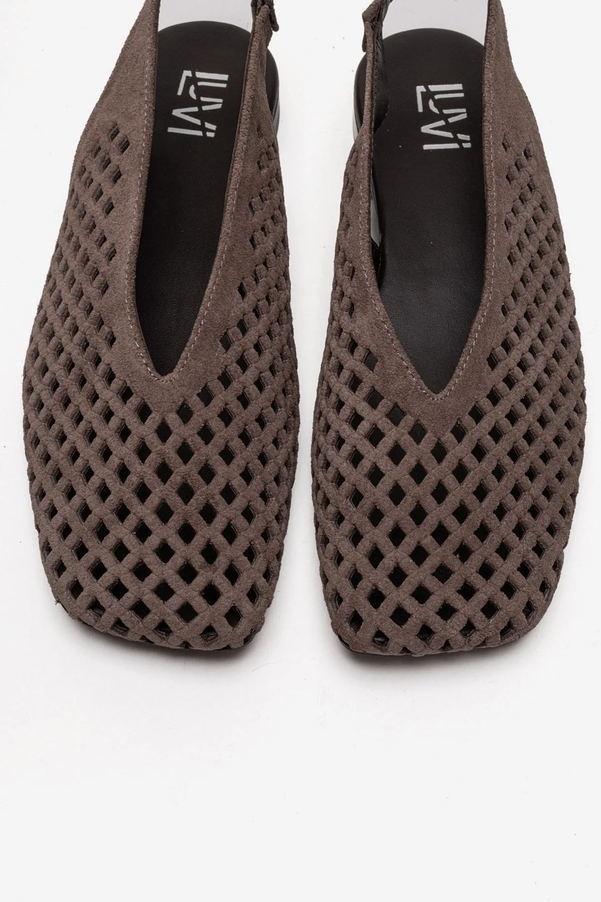 DELIZIA - Taupe Genuine Leather Closed Front Laser-Cut Sandal (Women) - Image 2