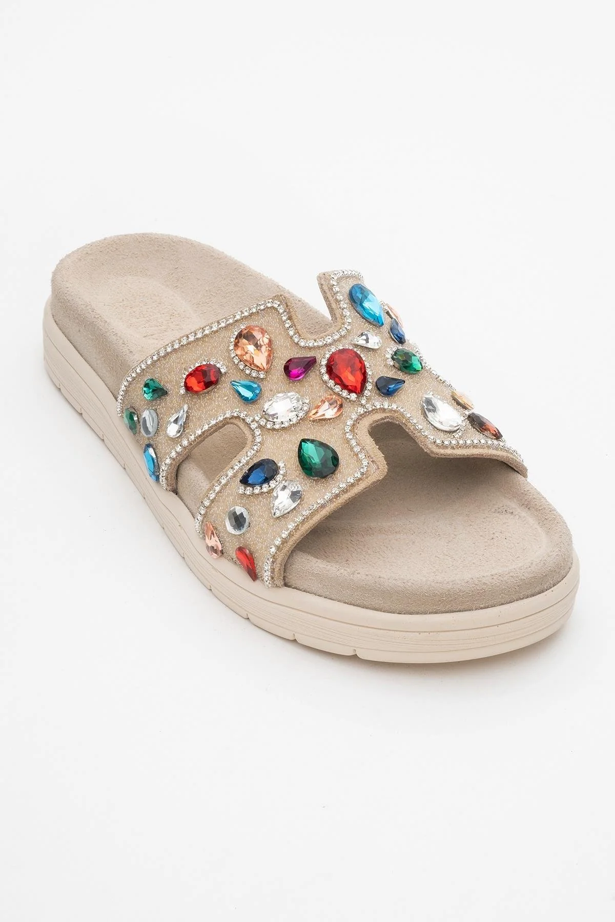 Denilla - Beige Leather Embellished Slide Sandal (Women) - Image 3
