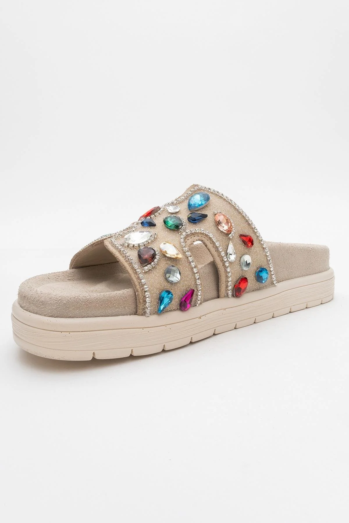 Denilla - Beige Leather Embellished Slide Sandal (Women) - Image 4