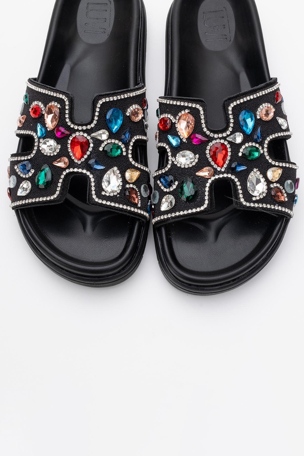 Denilla - Black Leather Embellished Slide Sandal (Women) - Image 2