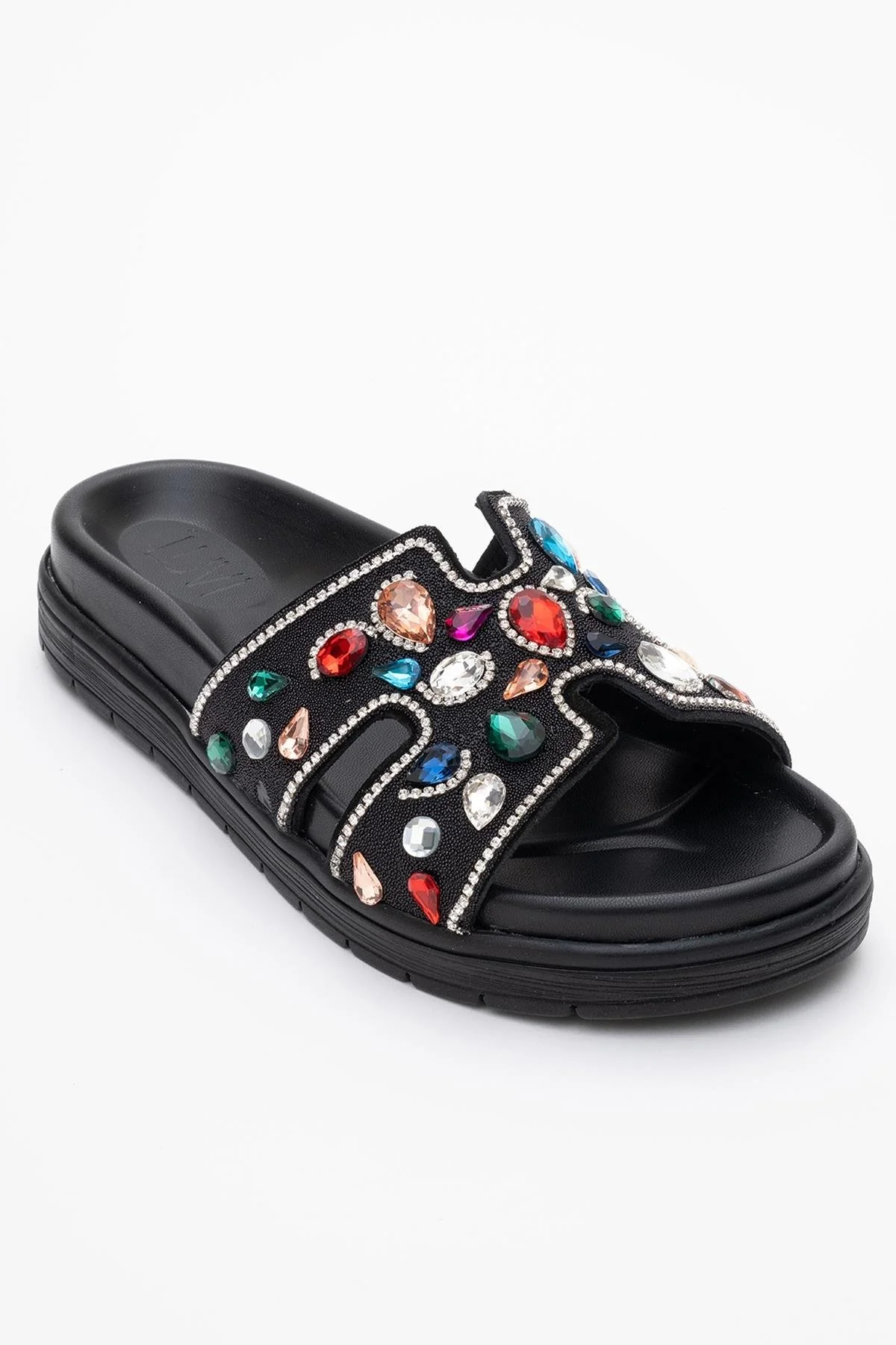 Denilla - Black Leather Embellished Slide Sandal (Women) - Image 3