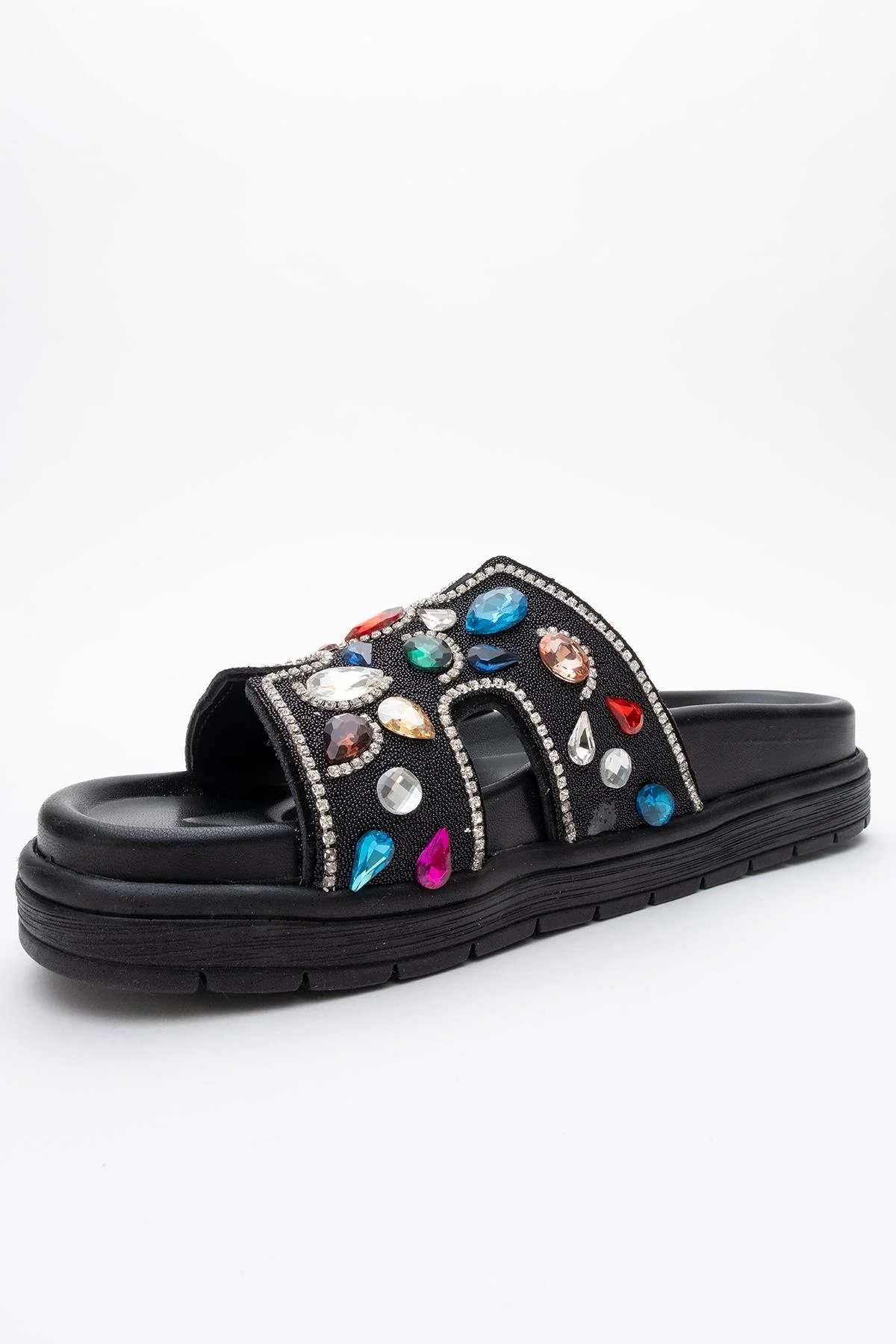 Denilla - Black Leather Embellished Slide Sandal (Women) - Image 4
