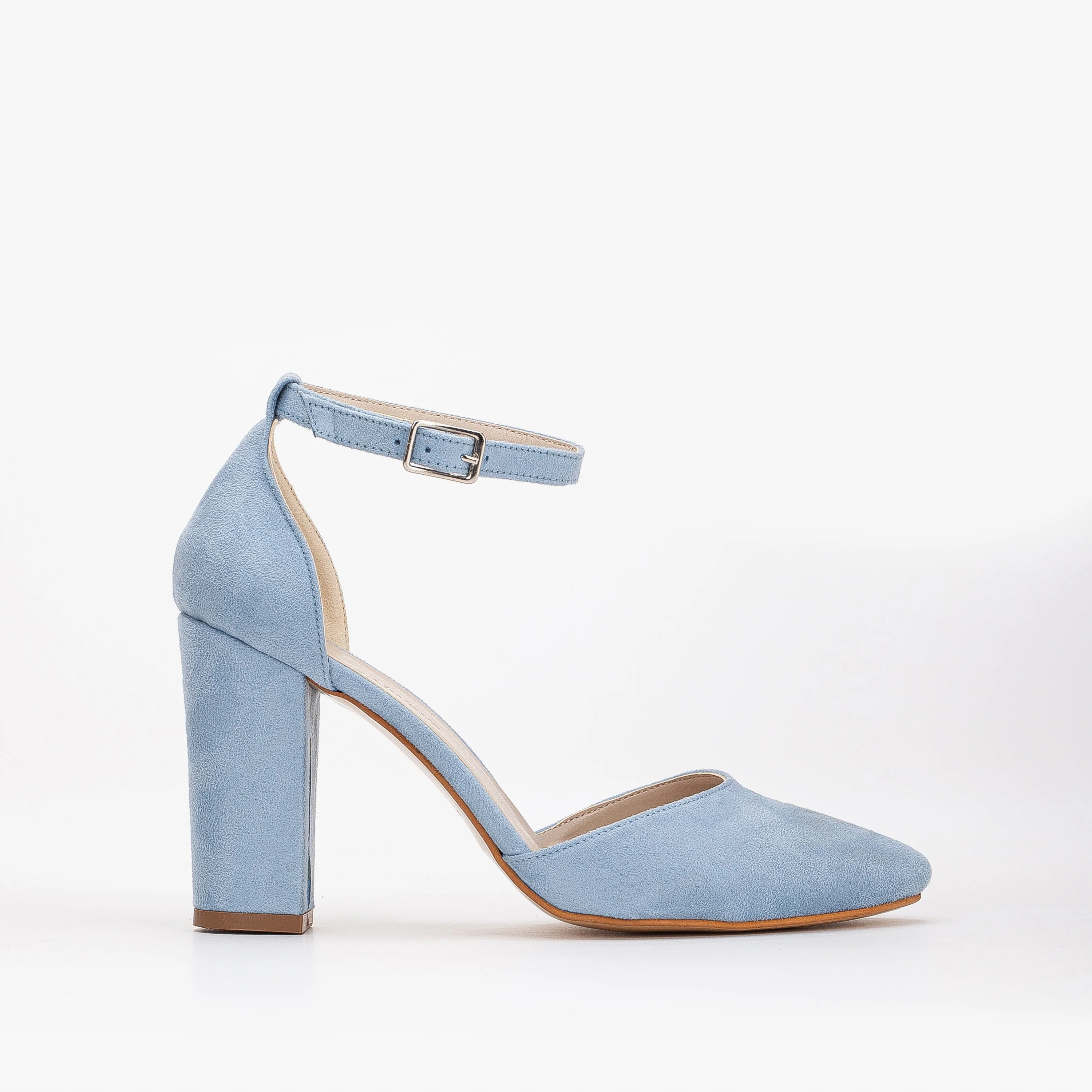 Denise - Baby Blue Suede Wedding Heels with Pearls - Image 6