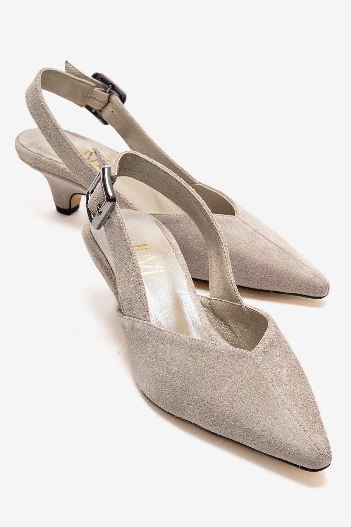 DIORIS - Beige Genuine Leather Slingback Kitten Heel Pointed Toe Pump (Women)